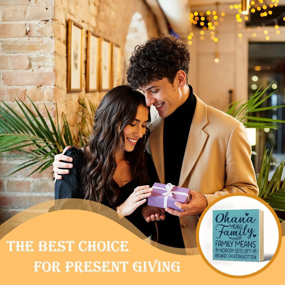 Family Means Nobody Gets Left Wooden Box Sign, Funny Hawaiian Home Desk Decor For Family Friend, Hawaiian Wooden Box Sign Plaque for Home Shelf Wall, Farmhouse Quote Decor for Living Room - Image 6