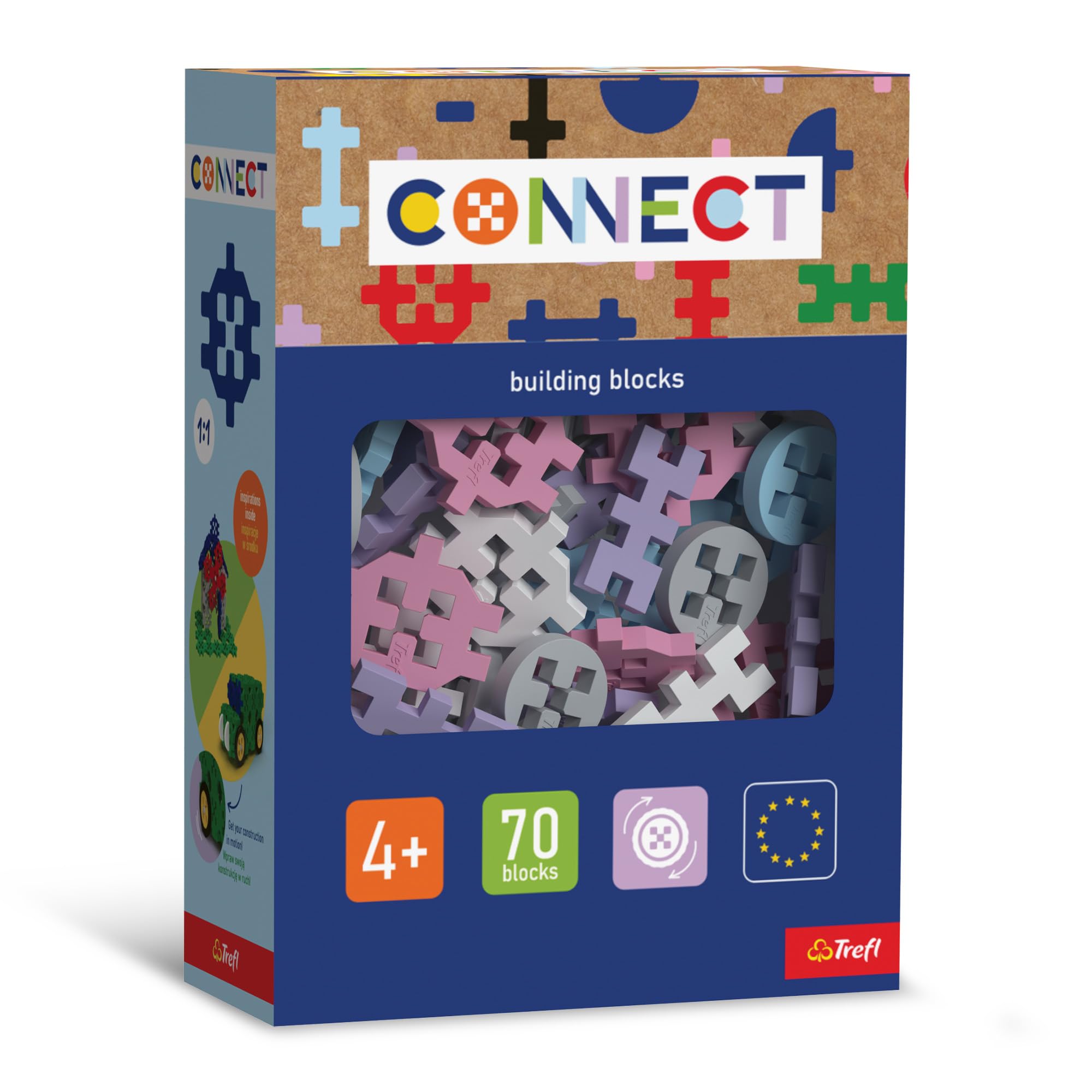 Trefl - Connect: Basic Girl Brick Set - 70 Bricks of Various Shapes, Creative Toy for Adults and Children Aged 4 and Over
