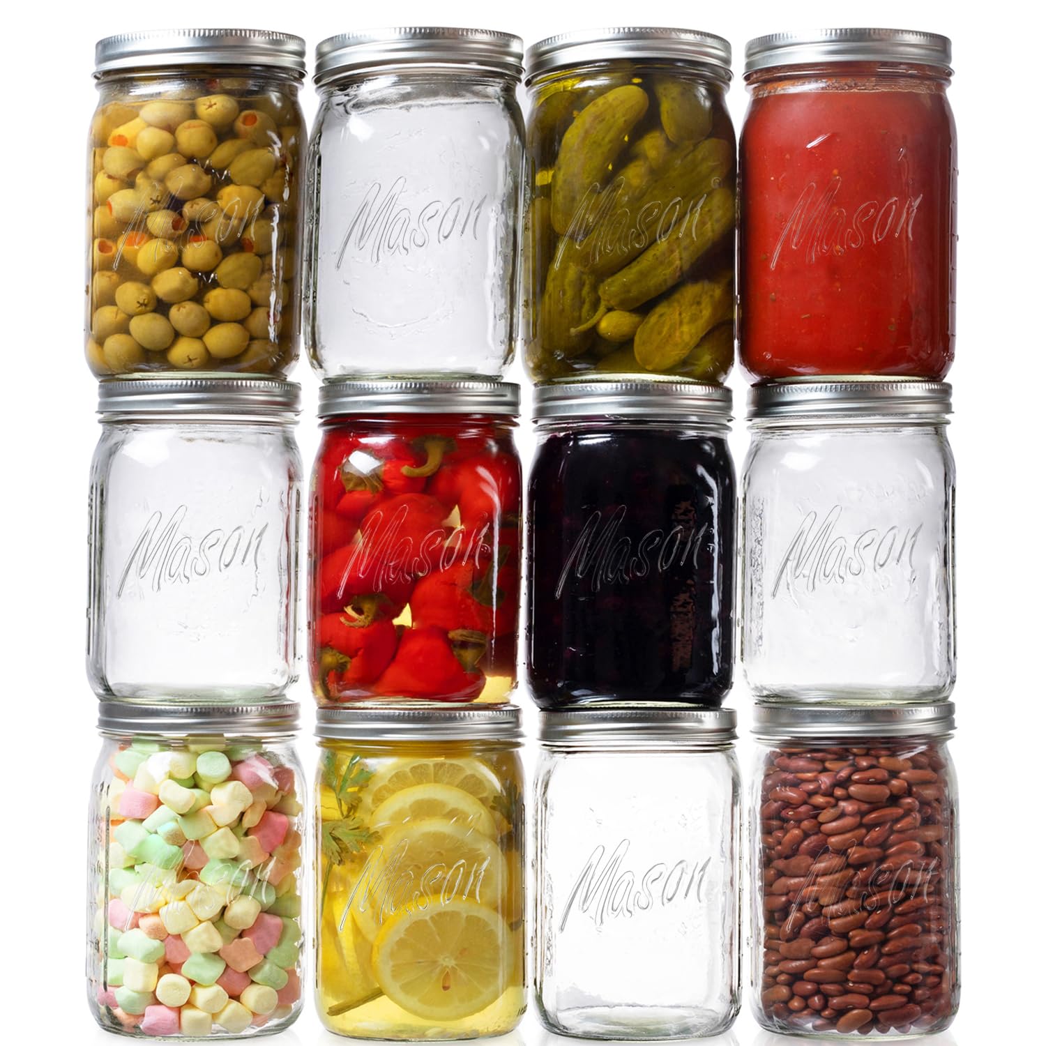 Ball Regular Mouth Mason Jars 16 oz. (12 Pack) - Pint Size Jars with Airtight Lids and Bands for Canning, Fermenting, Pickling, or DIY Decors and Projects - Bundled with Peaknip Jar Opener