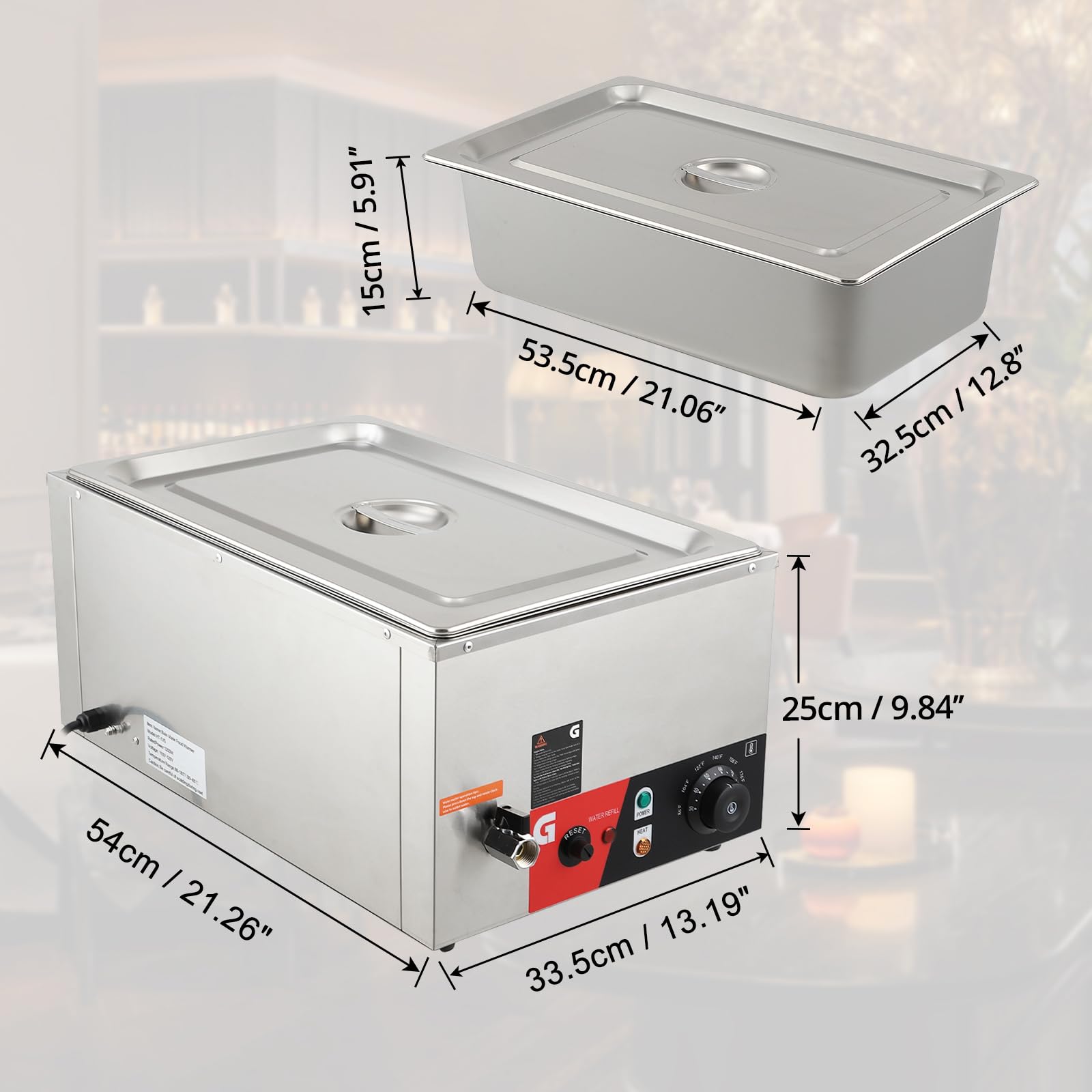 2-Pan Commercial Food Warmer, 1200W Electric Steam Table 15cm/6 In Deep Professional Stainless Steel Buffet Bain Marie - View #2