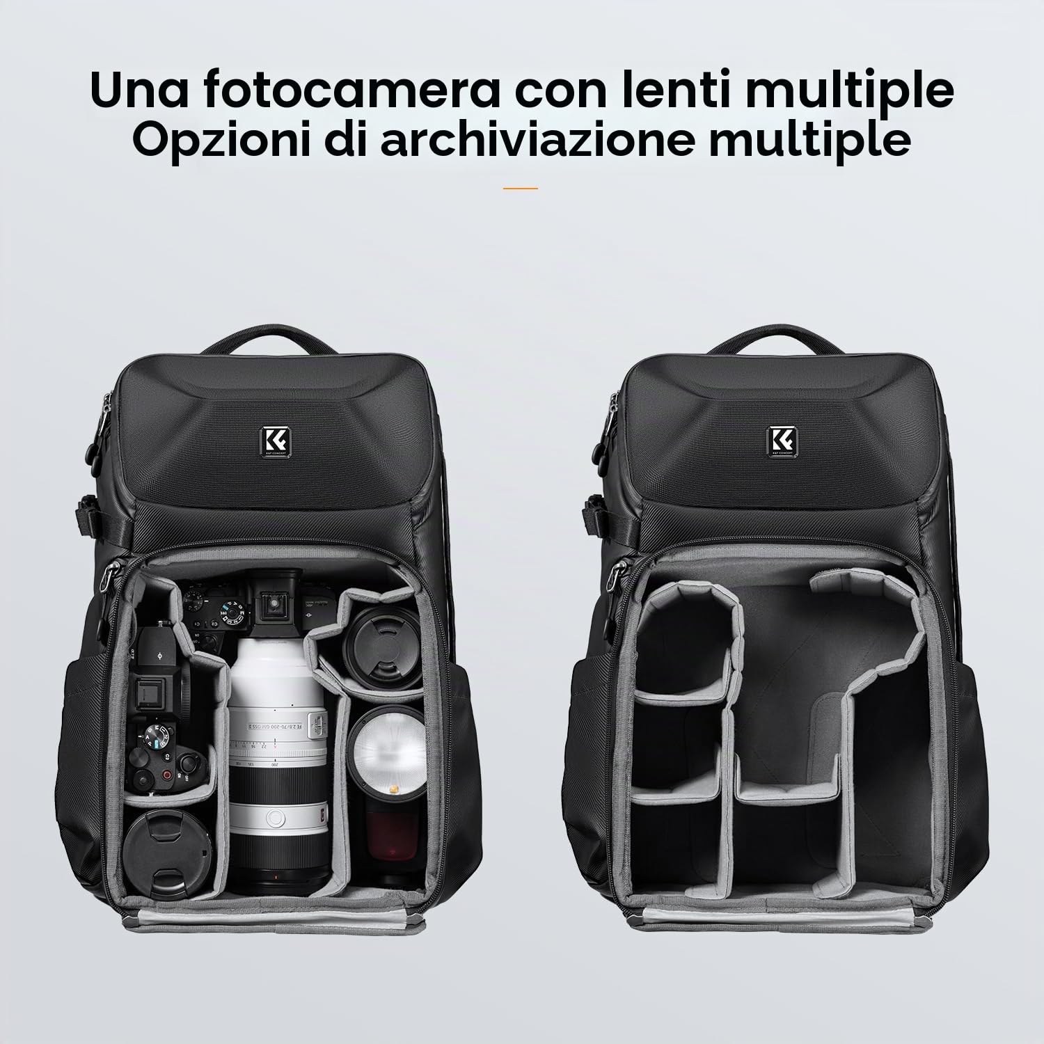 K&F CONCEPT Zaino Fotografico, impermeabile sacchetto della macchina fotografica Hardshell Caso anteriore con treppiede Holder & Laptop Compartment per DSLR obiettivo Accessori