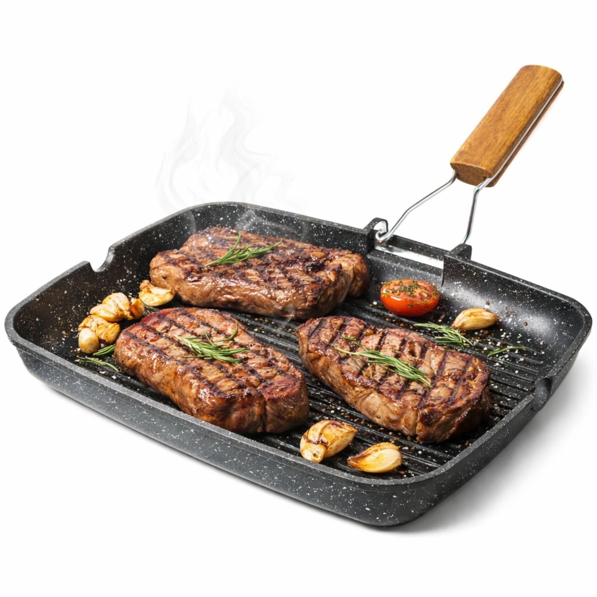NAMAI - Grill Pan - Non Stick Pan - 36CM x 24CM (no Induktion)- Spülmaschinenfest - Aluminium Druckguss - Grillpfannen für Gasgrill - Pan Grill - Grill Pfannen - Grillpfannen - Made in Italy