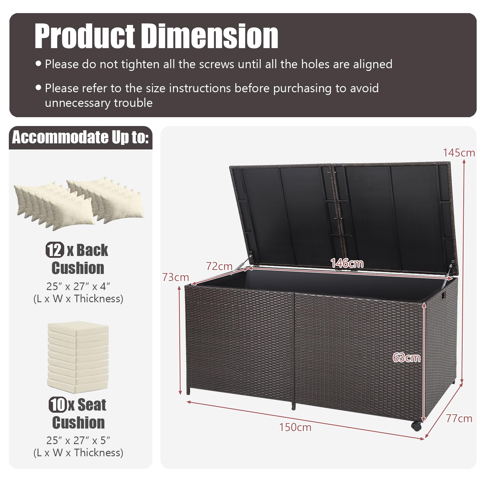 HOMASIS 662L Cassapanca Contenitore da Esterno in PE Rattan, Baule da Esterno con Rivestimento in PU, Panca Contenitore con 2 Ruote per Giardino, 150 x 77 x 73 cm, Marrone