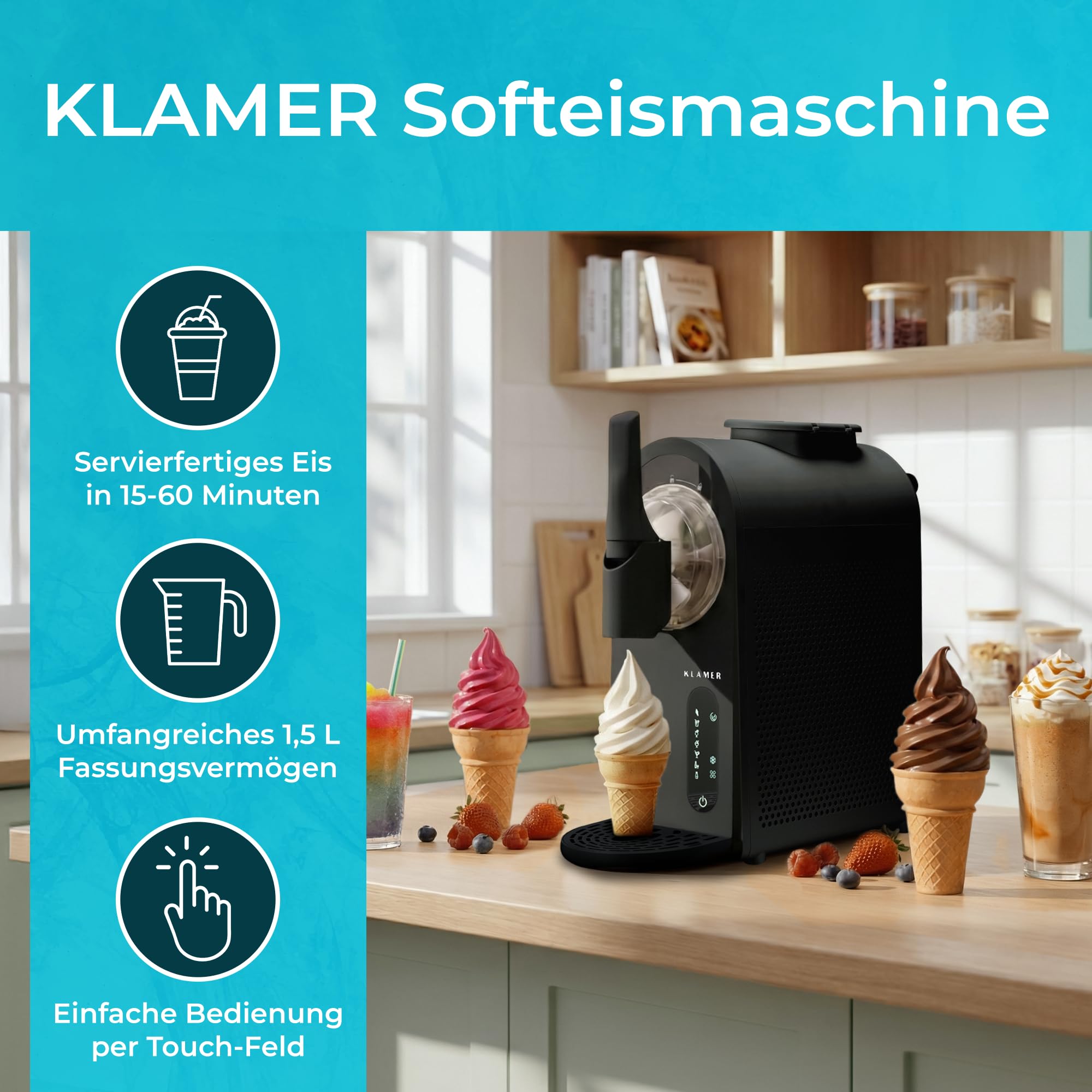 KLAMER Softeismaschine, Eismaschine & Slush Maschine mit 7 Programmen: Softeis, Slushie, Frappé u... Ansicht 4