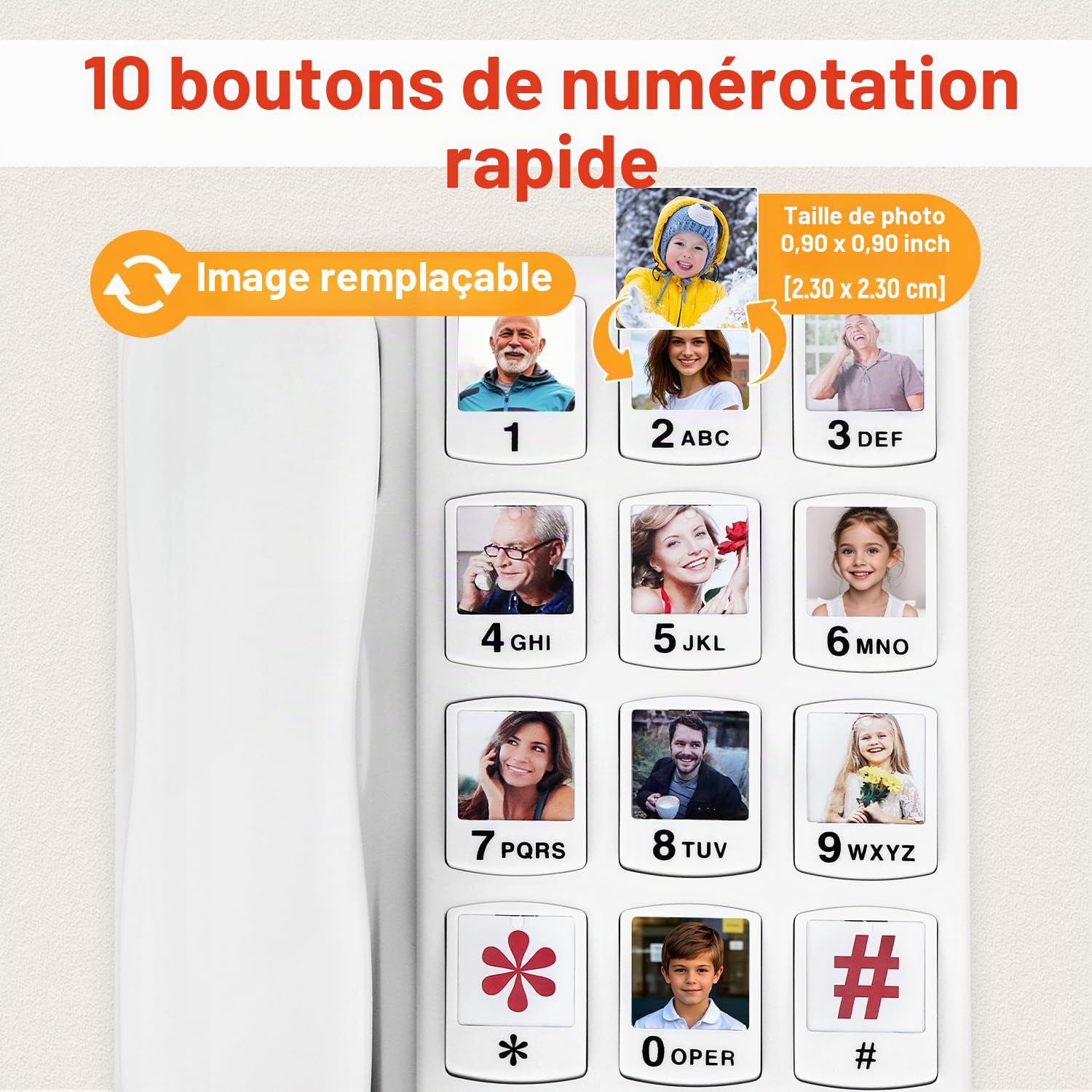 Téléphone à Gros Boutons pour Personnes âgées, téléphones Fixes Uvital pour Personnes âgées avec 10 Gros Boutons de numérotation à Une Touche, téléphone Fixe Filaire avec Bouton d'urgence SOS, Photo