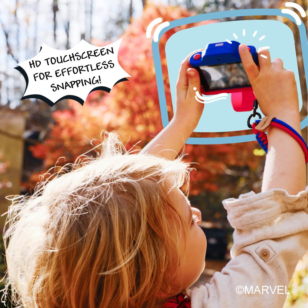 Kidamento Appareil photo numérique et caméscope vidéo pour enfants avec écran tactile, boîtier en silicone souple, capuchon d'objectif amovible, carte mémoire de 32 Go – Modèle K Spider Man