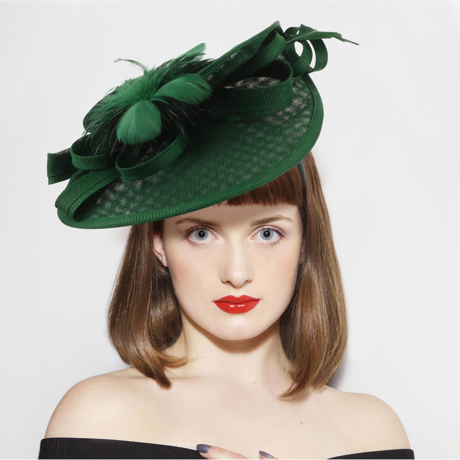 Fascinator Elegante Verde per Donna, Cappello Cerimonia Clip | Set da 1 Pezzo, Piume e Fiori Decorativi, Leggero, per Festa di Compleanno e Tè