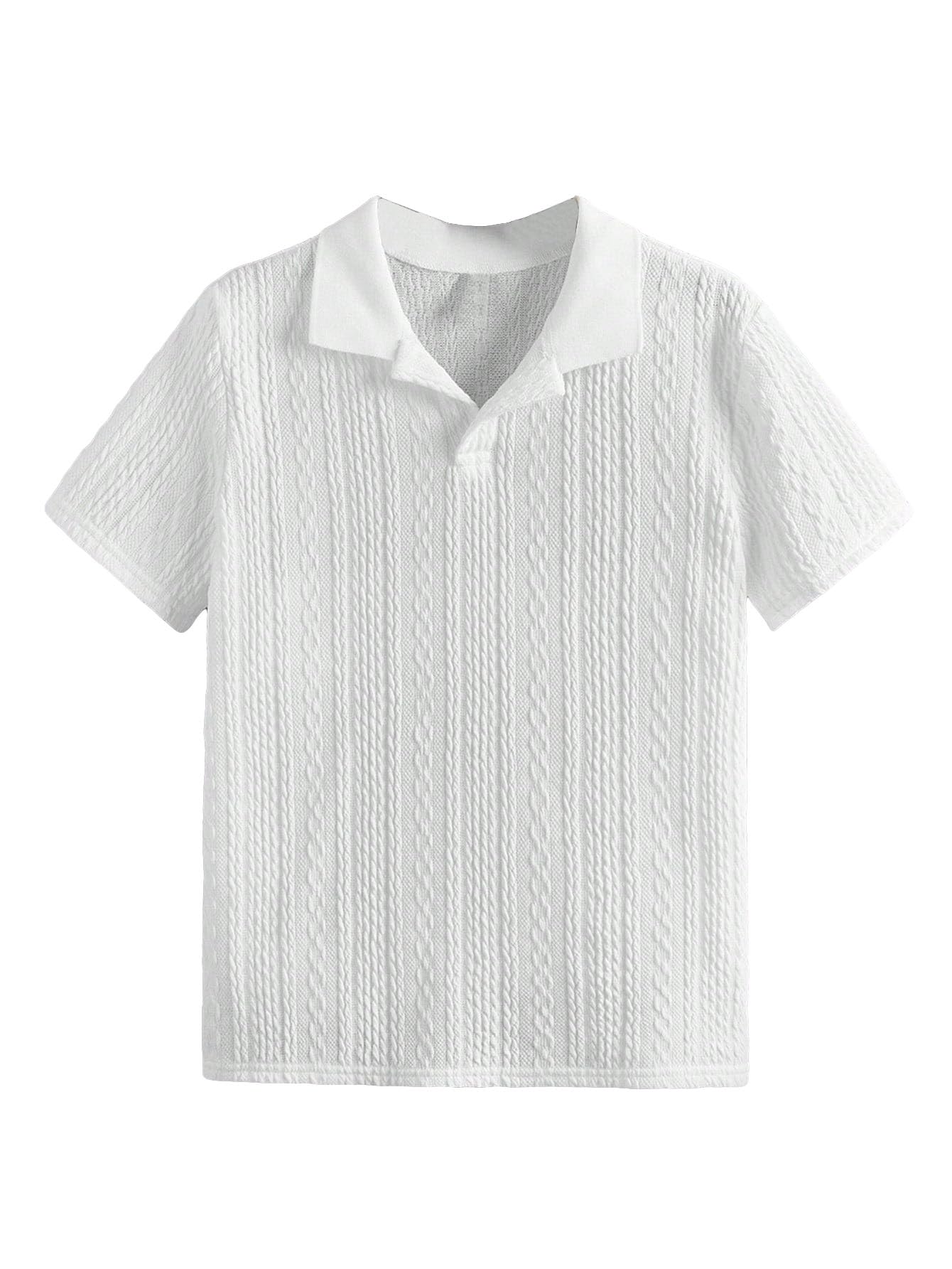 OYOANGLE Boy's Short Sleeve Collar Neck Cable Knitted Solid Plain Golf Uniform Shirt