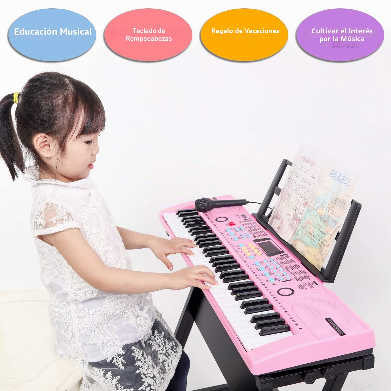 Teclado de piano electrónico de 61 teclas, con acompañamiento automático, portátil, digital, con soporte y micrófono, regalo para niños y niñas