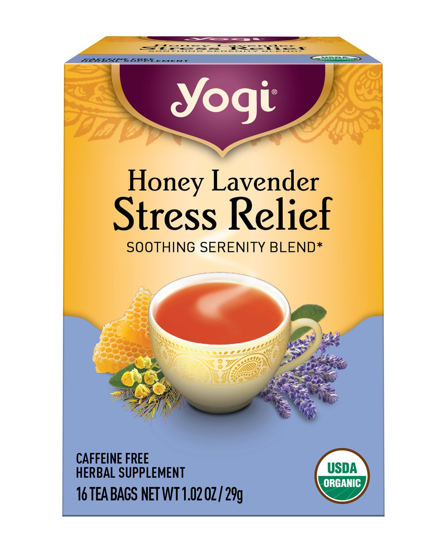 Yogi Tea Herbal Stress Relief, Honey Lavender 16 ctUSDA OrganicRainforest AllianceRainforest AllianceRainforest AllianceRainforest Alliance