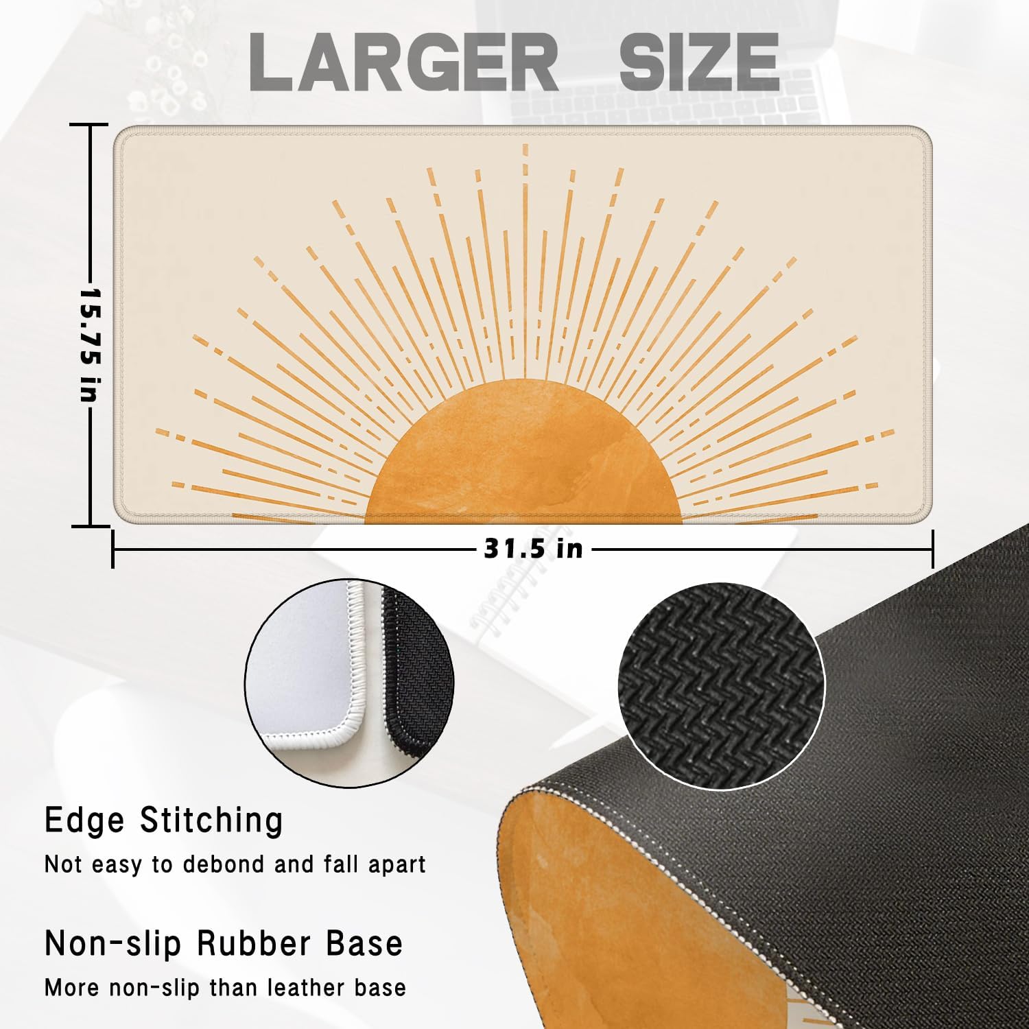 Boho Sun Large Mouse Pad 31.5x15.7inch, Sunset Sunshine Large Extended Computer Desk Mat Mousepad for Keyboard and Mouse, Boho Desk Accessories image 2