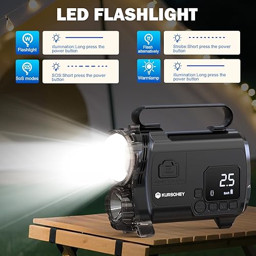 Miniatura 3 de Arrancador con luz de campamento inflador de aire, pico de 6000 A, batería ultrasafe de 12 V, para motores diésel de 9L7L, amplificador de batería