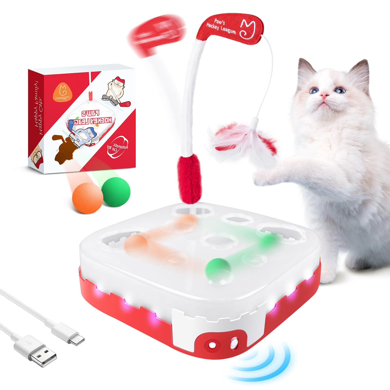 Giocattolo Interattivo Per Gatti Migipaws – Ventosa A Nano Gel, Filo 70 Cm Pieghevole, Batteria Ricaricabile, 3 Accessori