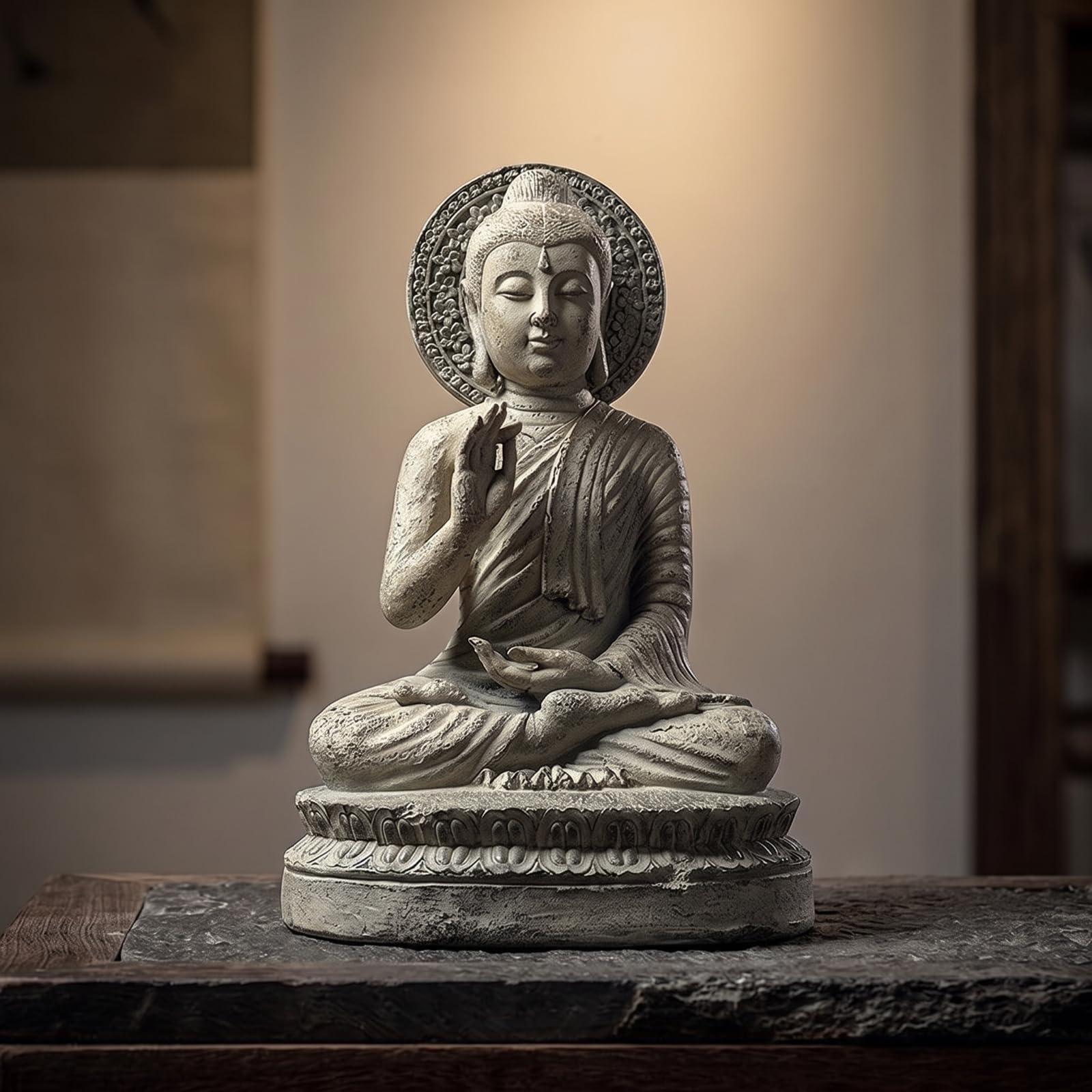Statua di Buddha in Resina Spirituale Statuetta di Buddha Raffinata Statuetta in Resina per Meditazione, Statua Del Buddha Con Gesto Di Insegnamento Spiegazione