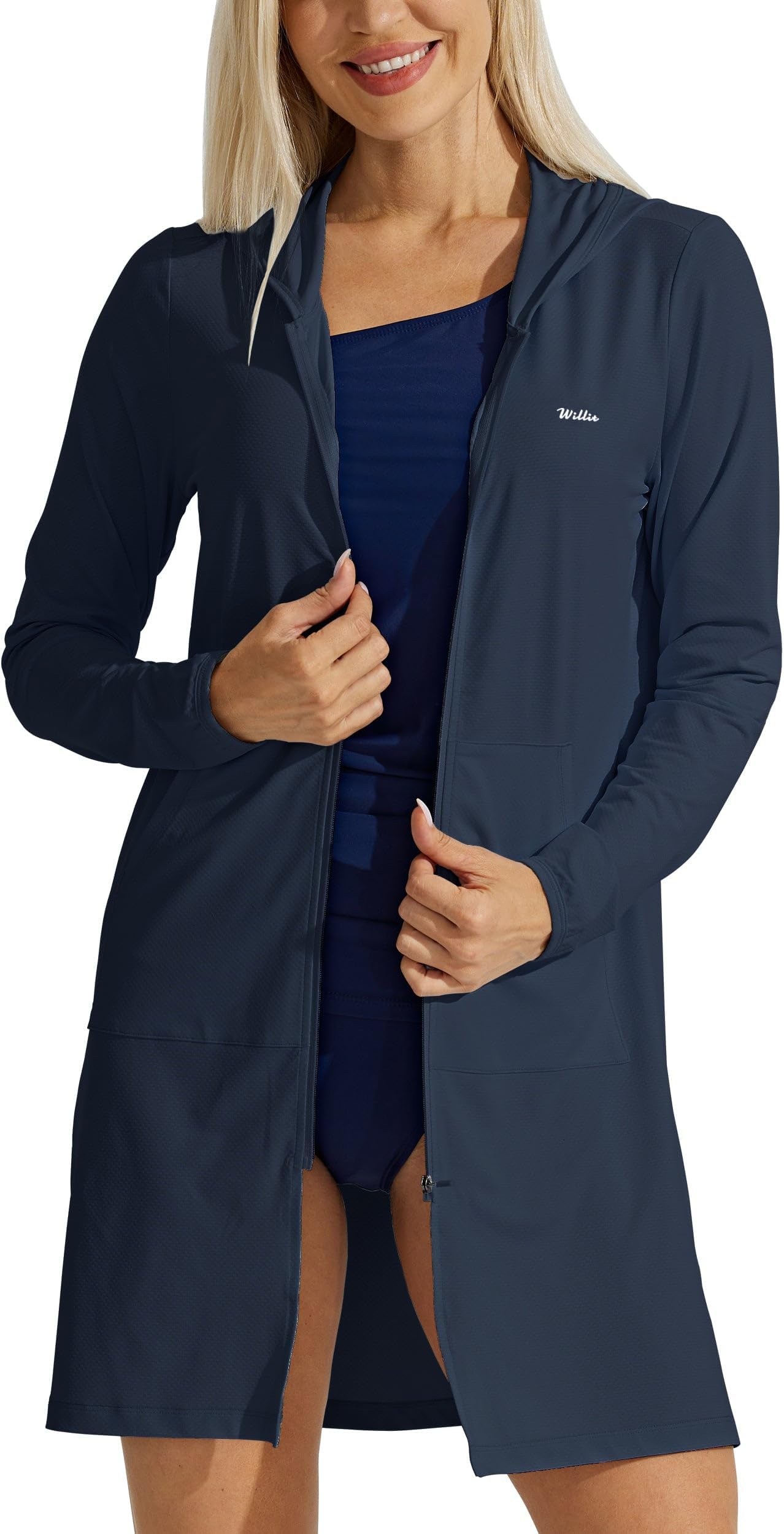 WillitUPF 50+ Women's Swim Cover Up Sun Protection Beach Swimwear Bathing Suit Long Hoodie Jacket SPFGlobal Recycled StandardGlobal Recycled StandardGlobal Recycled Standard