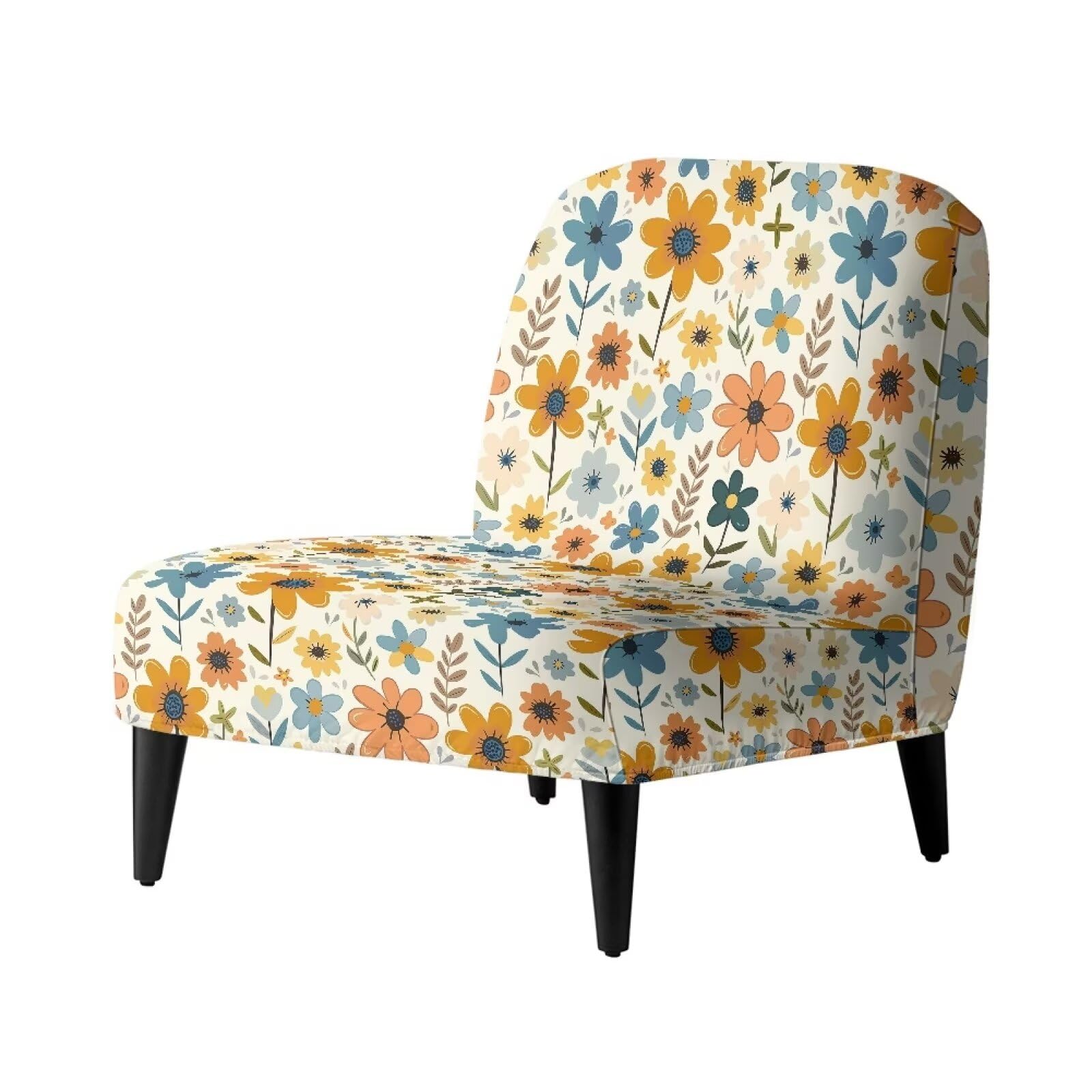 Armless Accent Chair Cover Slipcover Stretch Floral Print Removable Non-Slip Cover for Accent Chair Without Arms Furniture Protector for Living Dining