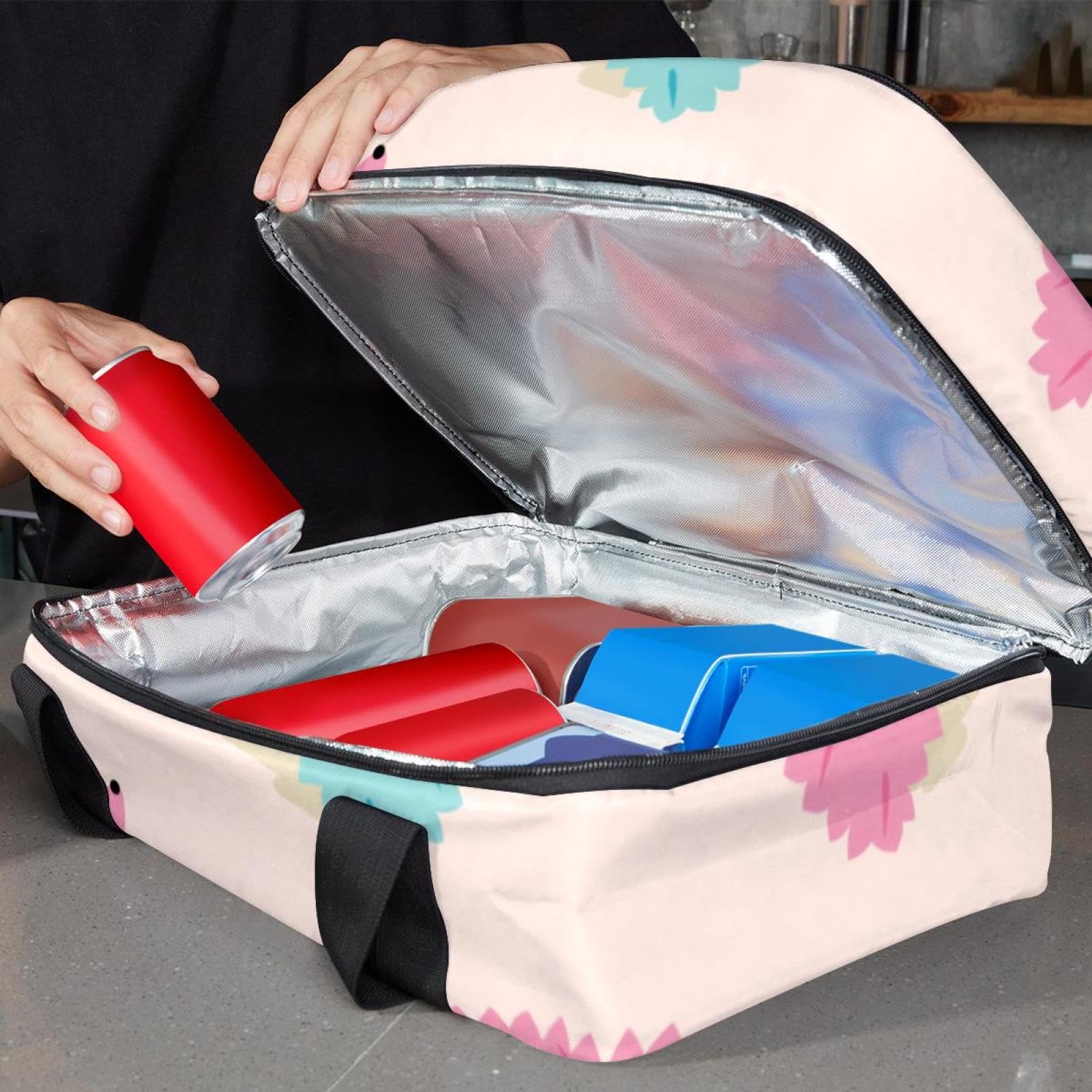 Grand sac à déjeuner isotherme pour homme et femme, double couche, étanche, étanche, réutilisable, sac fourre-tout pour le travail, l'école, le pique-nique, la plage, le camping, les voyages, motif