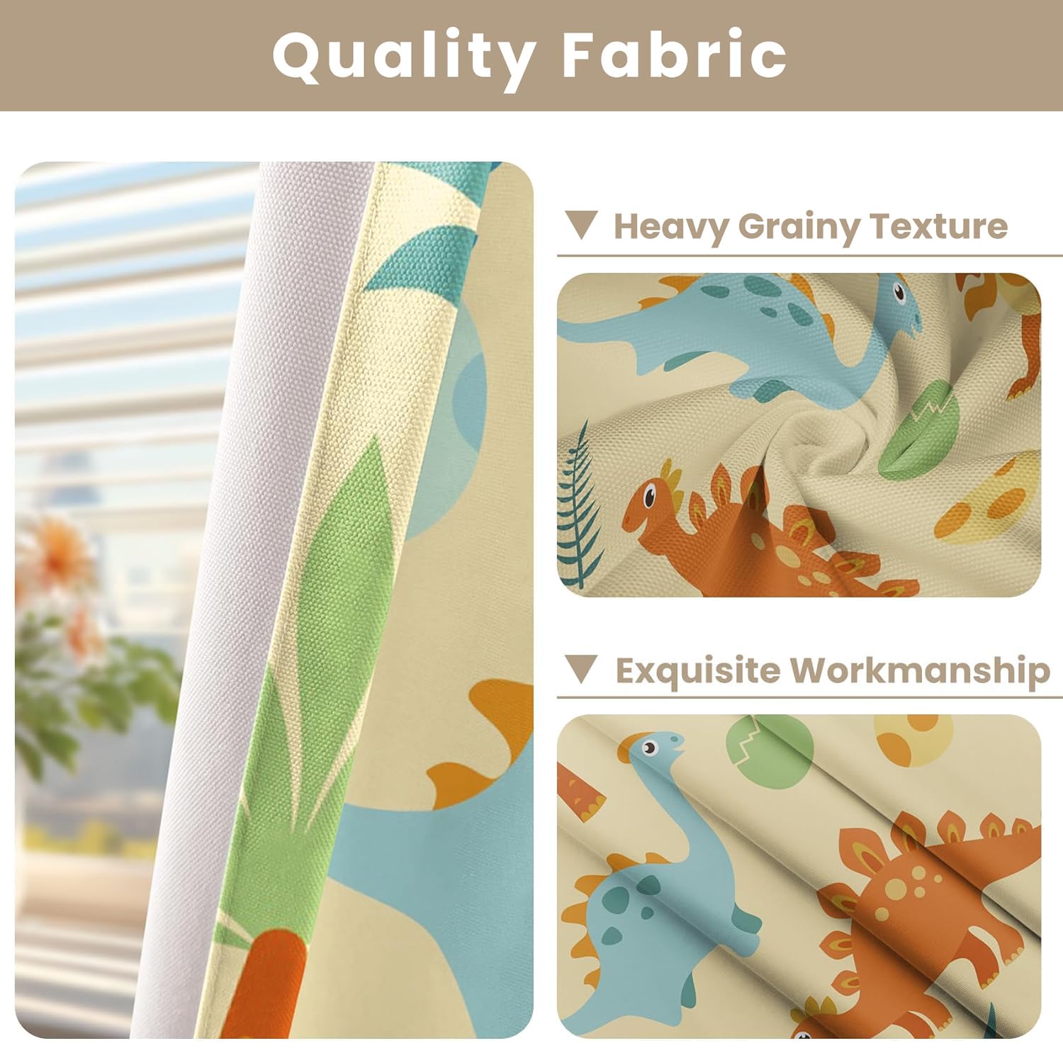 Rideaux pour Enfants 107x215cm 2 Panneaux, œufs de bébé Dinosaure stégosaure tyrannosaure Arbres Dessins animés Mignons Drapés pour Enfants, garçons Filles Chambre de bébé