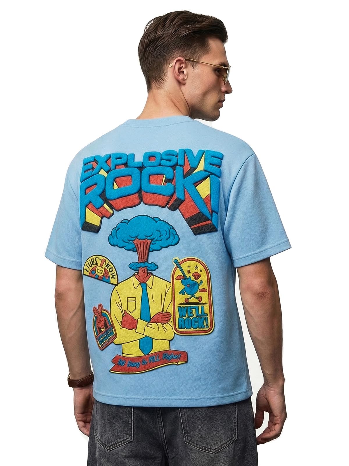 veirdo Men’s Oversized T-Shirt | 240 GSM | Pure Cotton | Drop Shoulder | Round Neck | Half Sleeve Graphic Puff Print | Summer Casual Streetwear Loose Fit Tee-picture-44