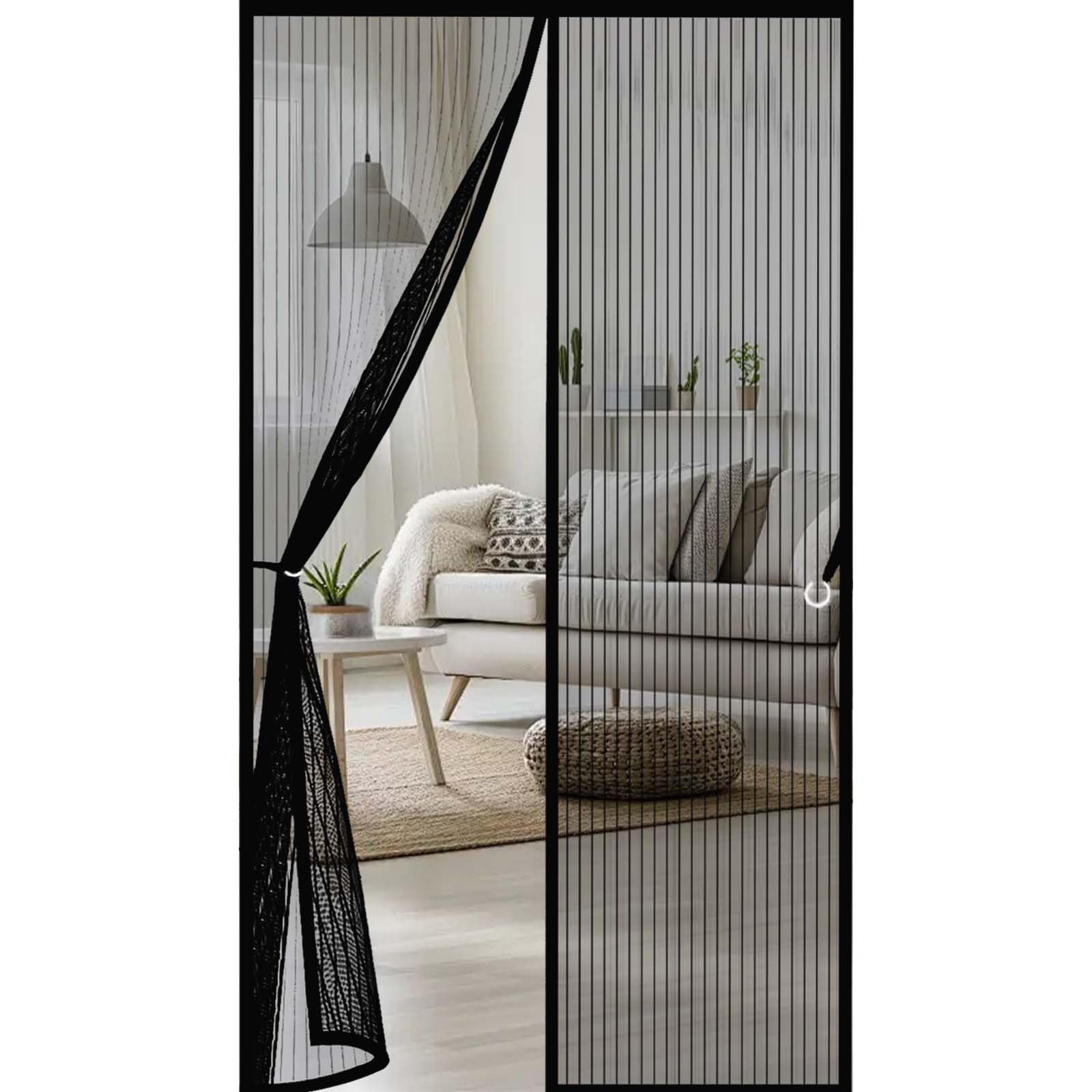Fly Screens for Doors 154 x 195 cm Powerful Magnets and Full Frame Magic Tape, No Drill Installation Mosquito Proof Door Curtains Hundreds of Sizes, Lets Fresh Air in, Black