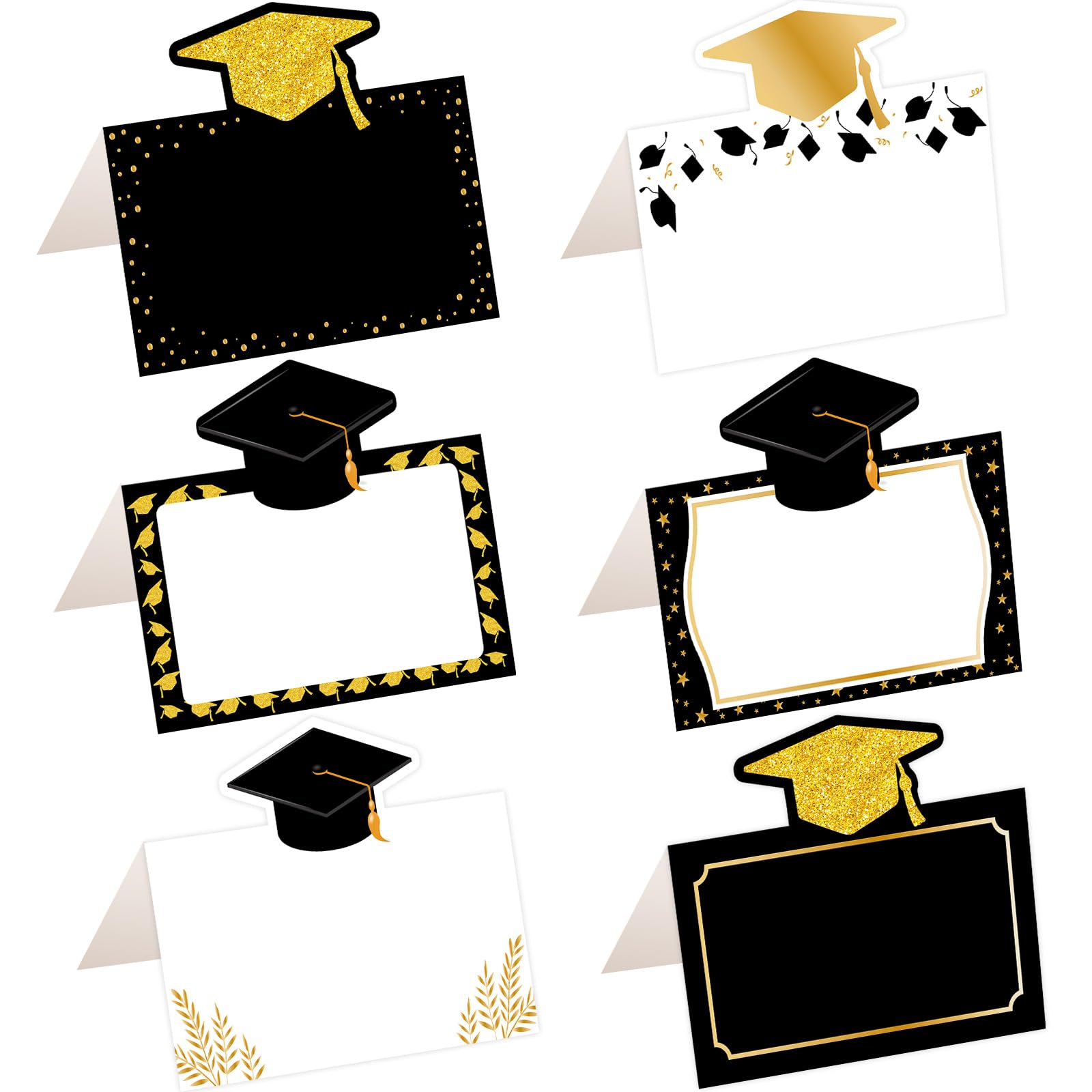 Graduation Place Tent Cards Congrats Grad Cap Seating Name Cards 48PCS Class of 2025 Food Labels for Buffet Dinner Table Setting Placement Party