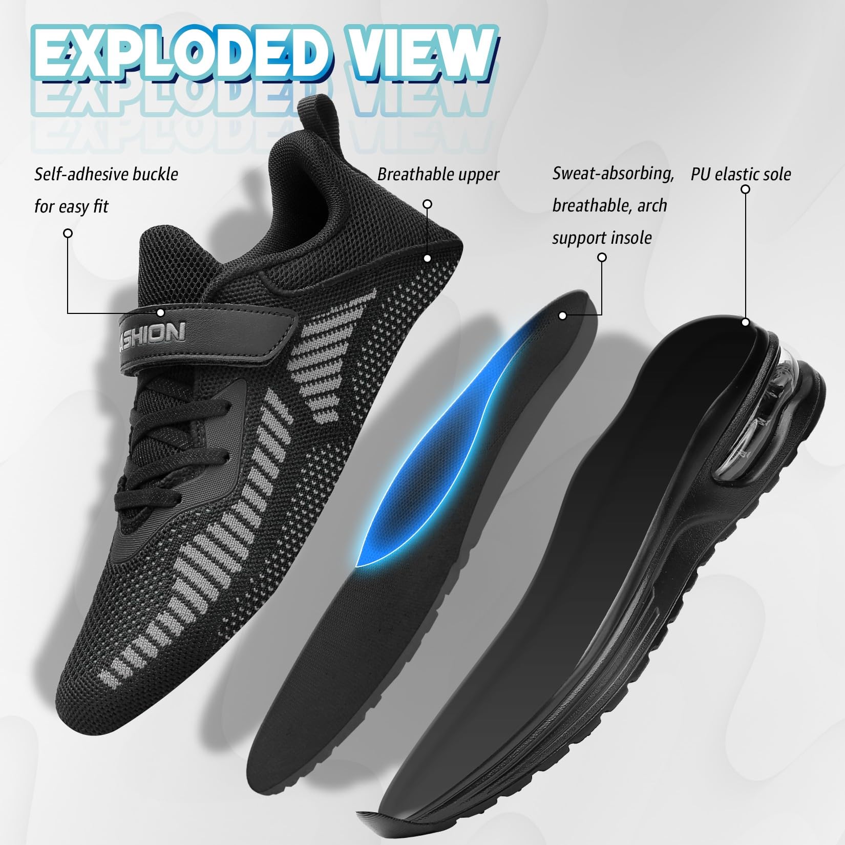 ASHION Chłopięce dziewczęce buty typu sneaker, miękkie, elastyczne, stabilne buty do fitnessu, buty halowe dla dzieci