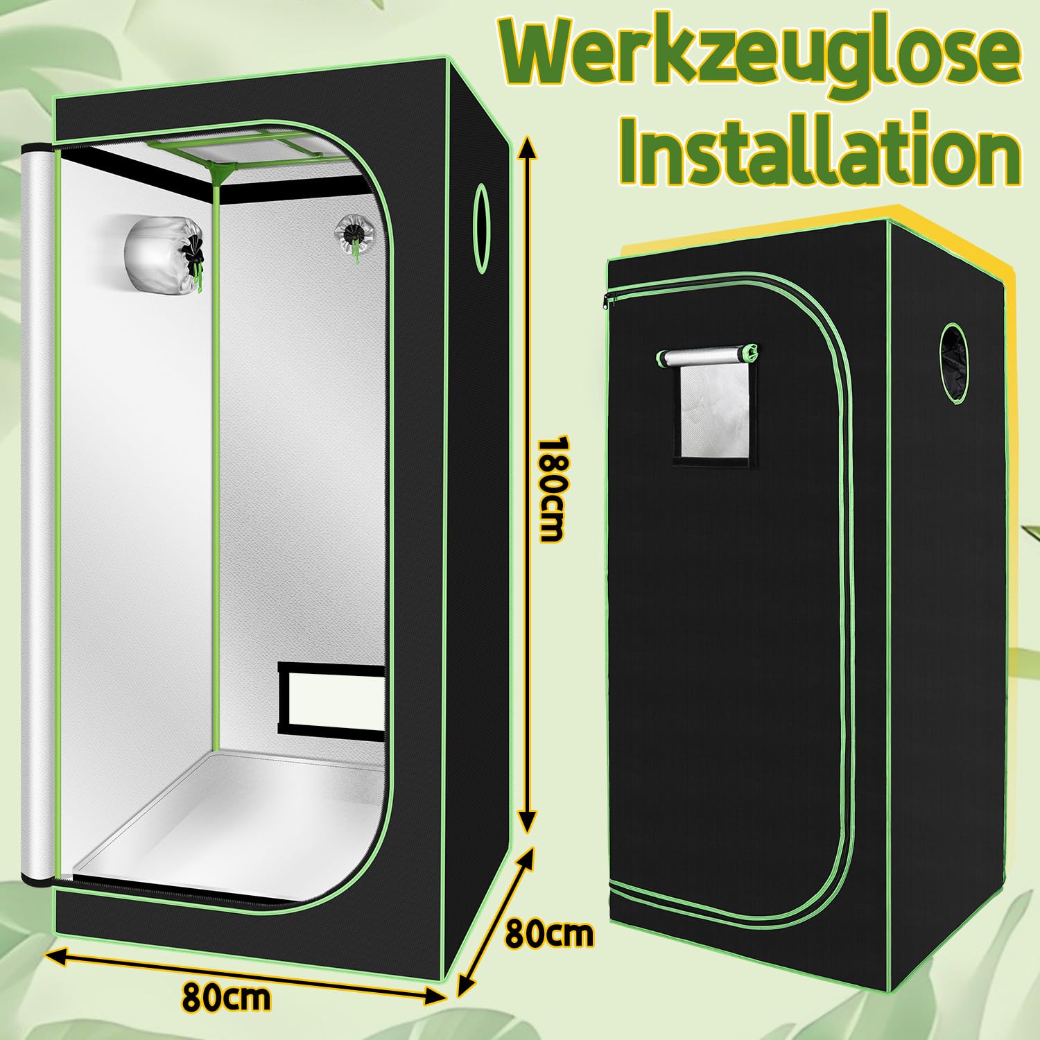 Tienda de cultivo 80 x 80 x 180 cm, resistente a la luz y al agua, armario de cultivo con ventana de observación, caja de cultivo para invernadero, cultivo en interiores