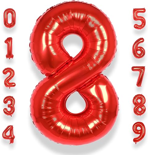 AULE Globos grandes de 40 pulgadas con número 8, globos de helio de aluminio grandes del 0 al 9, decoraciones gigantes de fiesta de cumpleaños