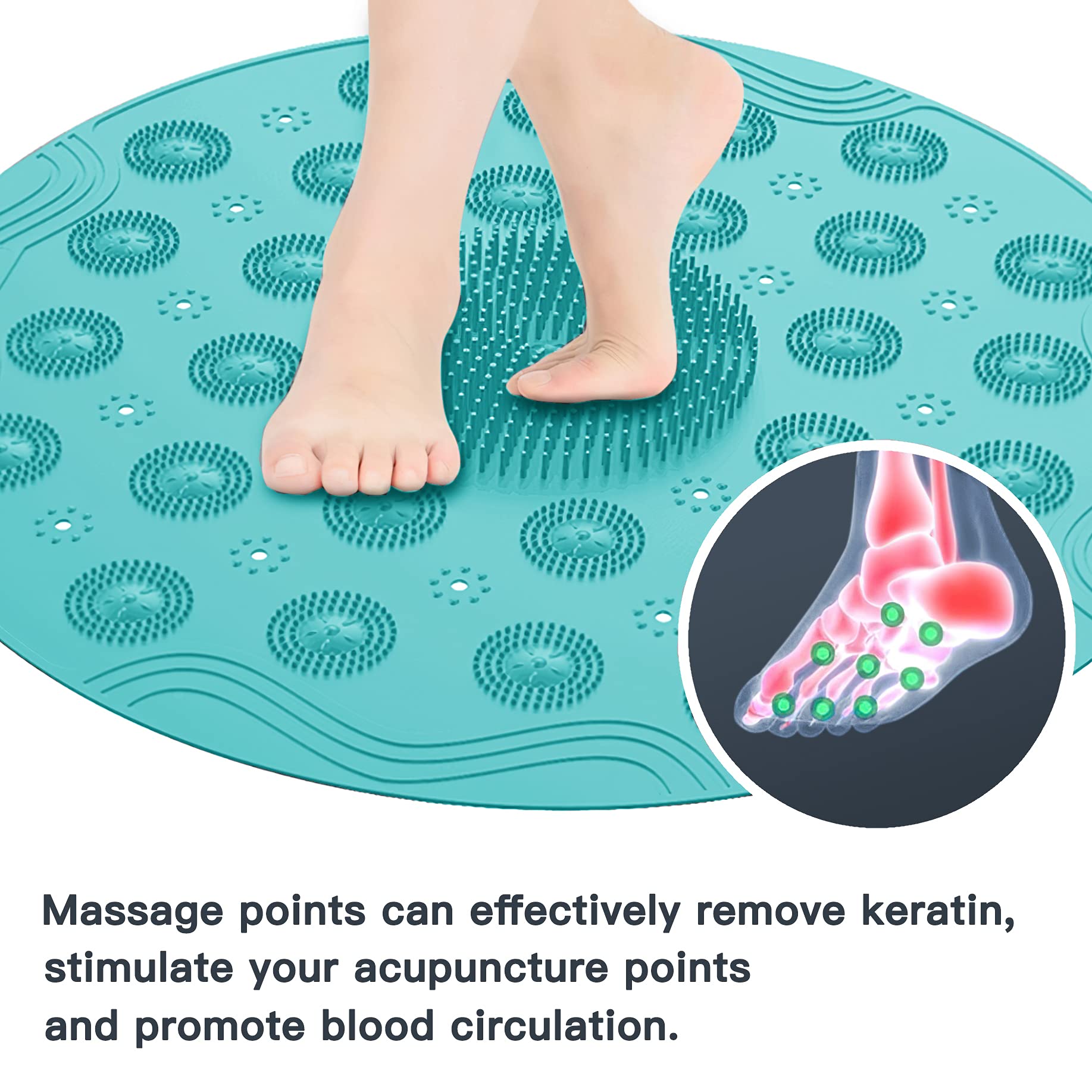 Tapis De Douche Rond Antidérapant En Silicone 46x46 Cm - Tapis De Bain Avec Ventouses Et Massage