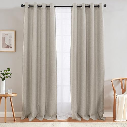 inchan - Cortina de tela de lino para oscurecer la habitación - Cortina opaca con aislamiento térmico para ventana de dormitorio o sala de estar 1