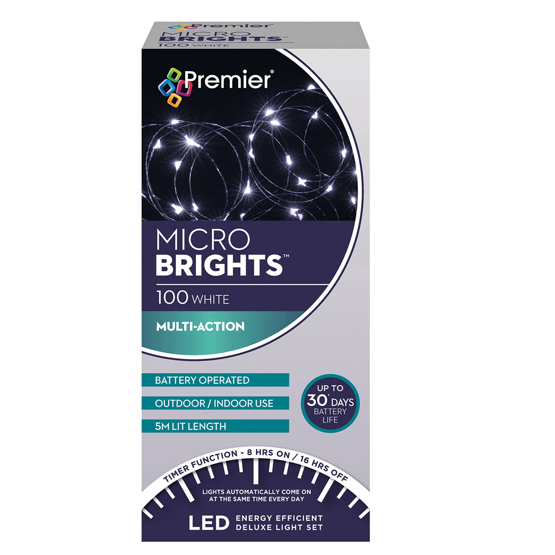 Christmas - Temporizador de batería con pilas con 100 luces LED para interiores y exteriores, color blanco