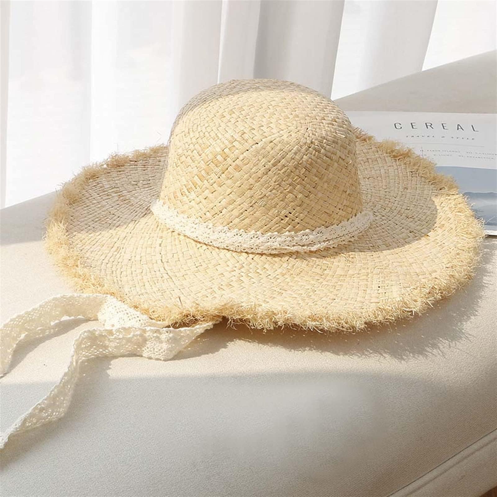 Niña Sombrero de Sol Sombrero de paja de correa de encaje de mujer con cinta de arco tapa de verano visera vacaciones al aire libre vacaciones plana top playa protección sol Verano Sombrero