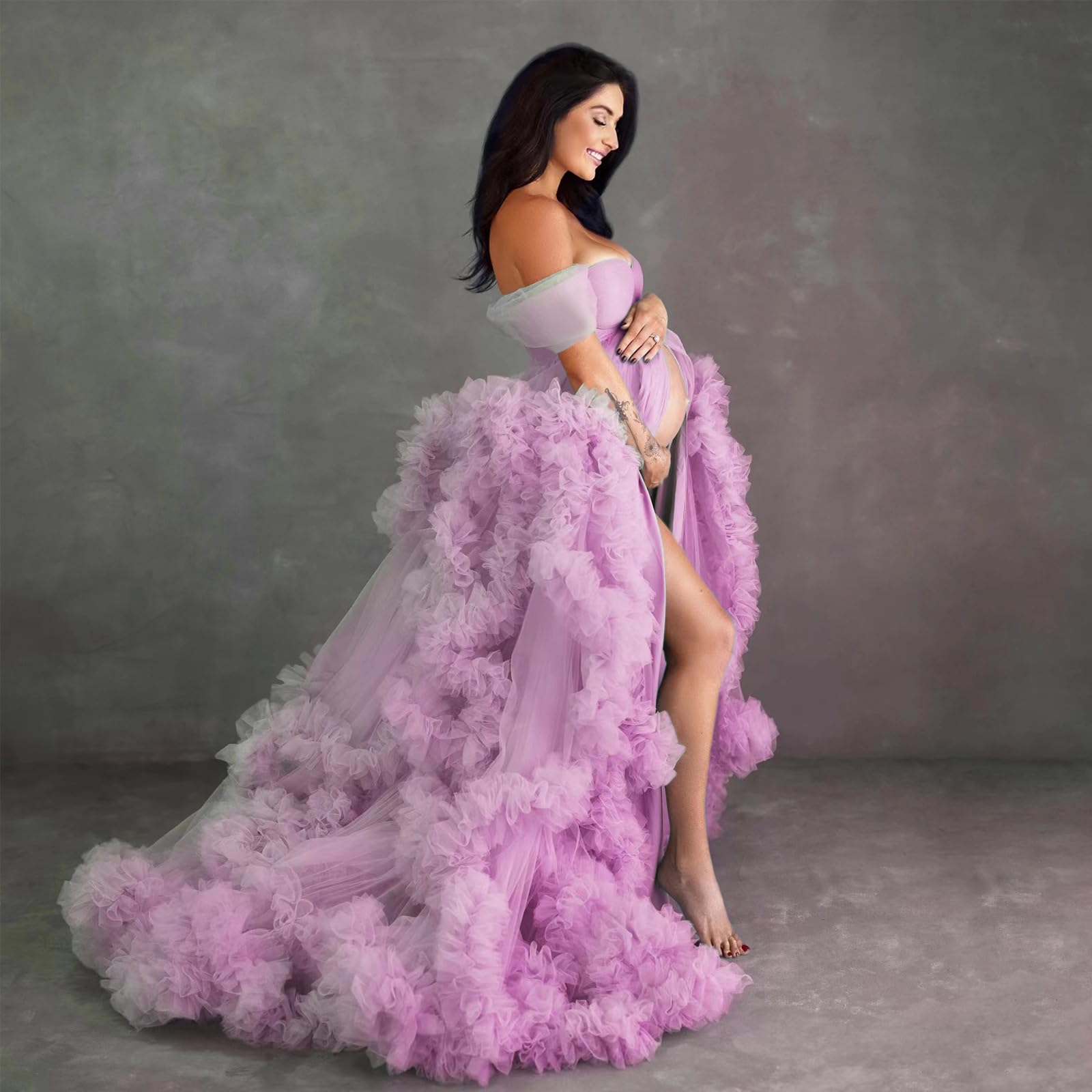 Vestido de maternidad elástico con tela de poliéster ligera, perfecta para fotografía prenatal, vestido de maternidad de poliéster