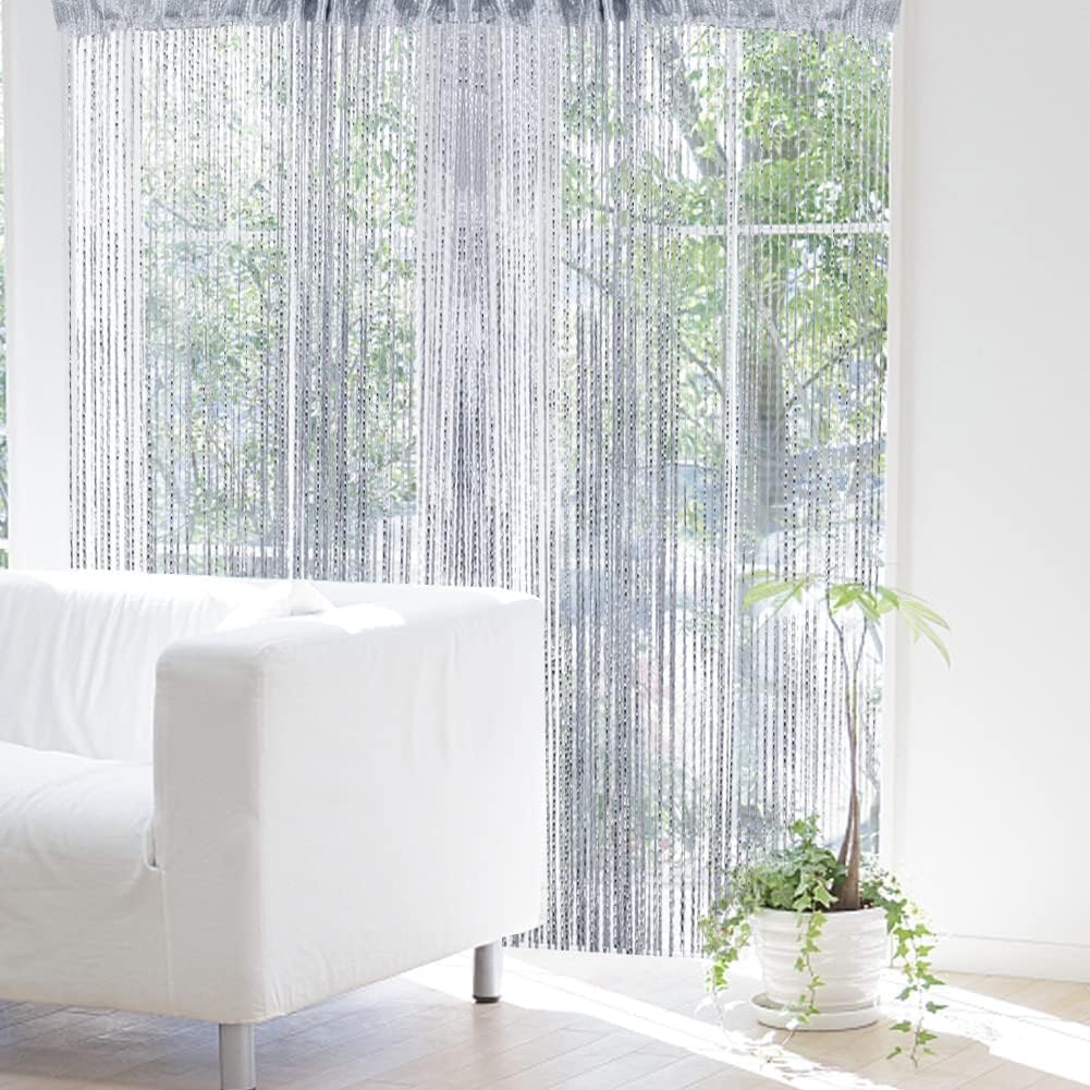 Seven-Flower String Curtain Panels Door Fly Screen Room Divider Net Hanging Glitter Curtains,Decorative Tassel Ribbon Strip Silver Screen for Living room,Bedroom,Party Events (Grey - Image 3