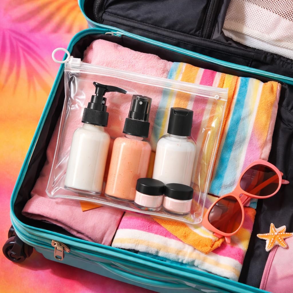 Dependable Industries inc. Essentials Travel Bottles for Toiletries, 2 Sets, Black & White