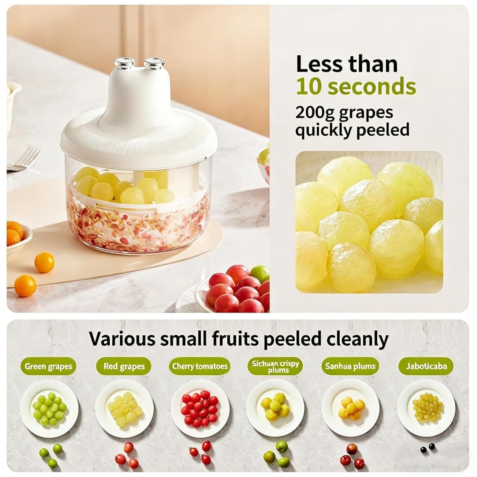 MáQuina AutomáTica para Pelar Frutas, Dispositivo InaláMbrico Y Recargable para Quitar Piel Frutas Y Verduras, Pelador Funcionamiento Con Un Solo BotóN, para Uvas Y Tomates Cherry(RED)