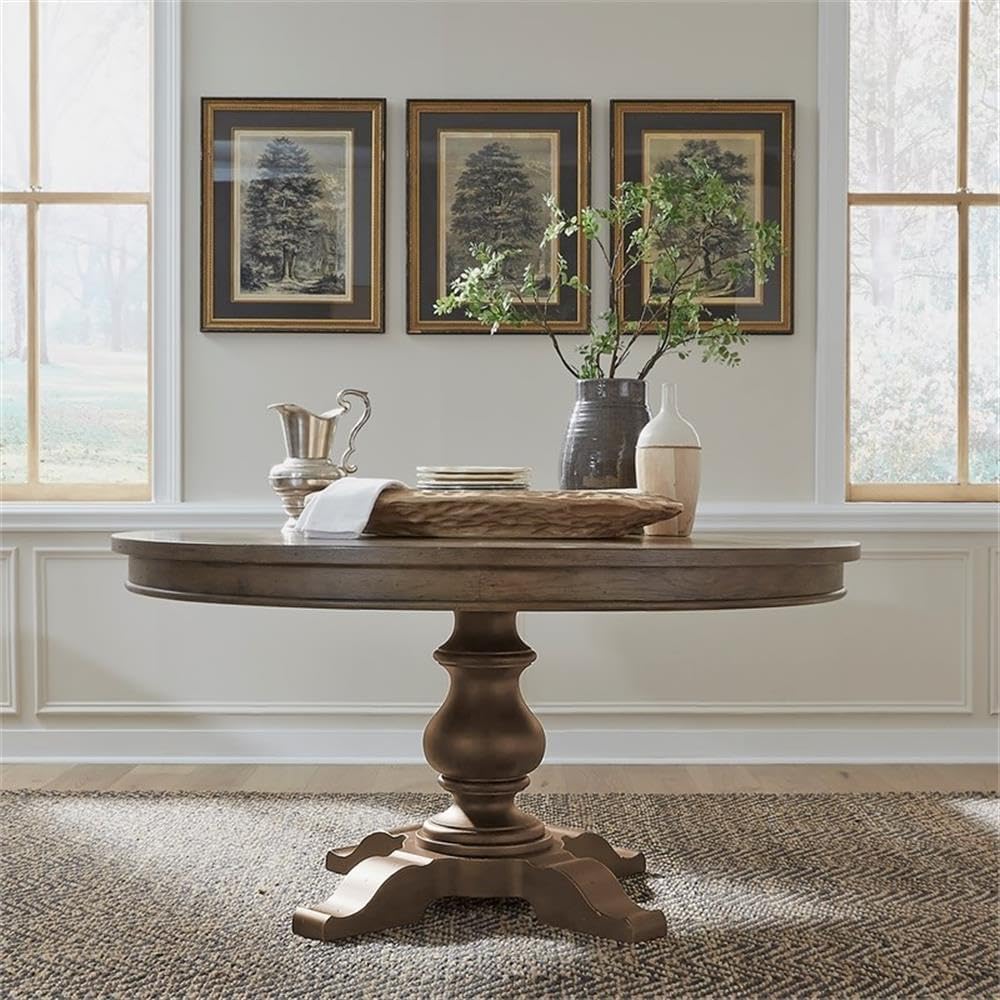 LIBERTY FURNITURE INDUSTRIES, INC. Americana Farmhouse Pedestal Table Set - Dusty Taupe