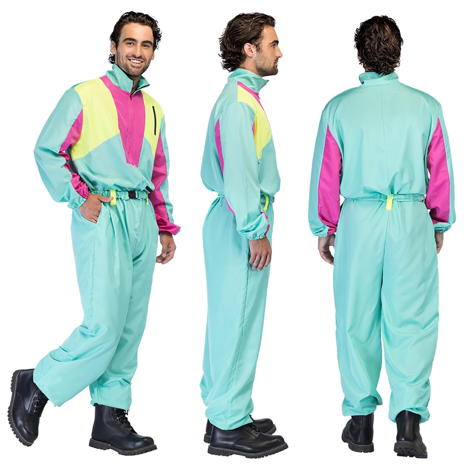 Boland – Combinaison de ski rétro, brille sous la lumière noire, costume des années 80 pour hommes, tenue pour après-ski, costume pour carnaval