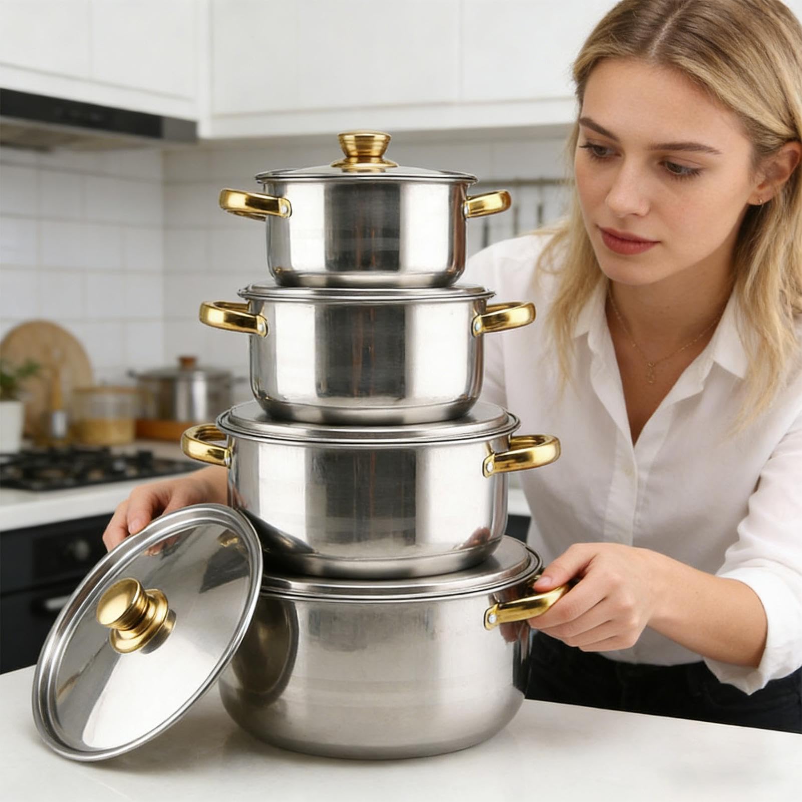 Topfset antihaftbeschichtet mit Glasdeckeln | Küche Induktion Kochgeschirr Set für Suppe Pasta Eintopf Schlafsaal Haus Haushalt Wohnung Restaurant