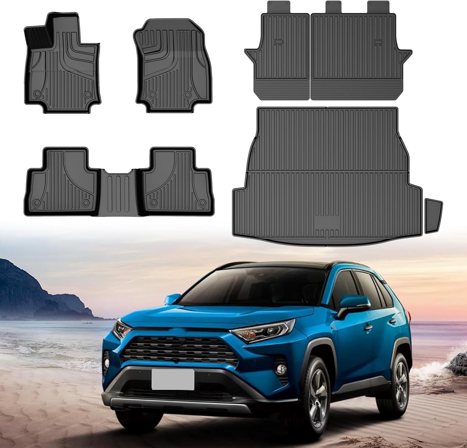 Floor Mats for Toyota RAV4 2024-2019 (Not for Hybrid or Prime): Full Sets All Weather Floor Mat for Toyota RAV4 Backrest Mats and Trunk Mat 2019-2024 toyota rav4 floor mat sets