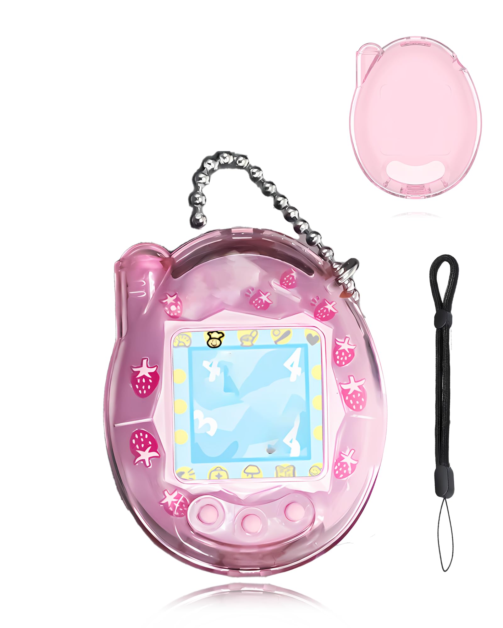 Case for Tamagotchi Connection Digital Pet,daunke Soft PC Cover,With a lanyard,Lightweight Shockproof,Anti-Scratch,All-Around Protection,Transparent Pink