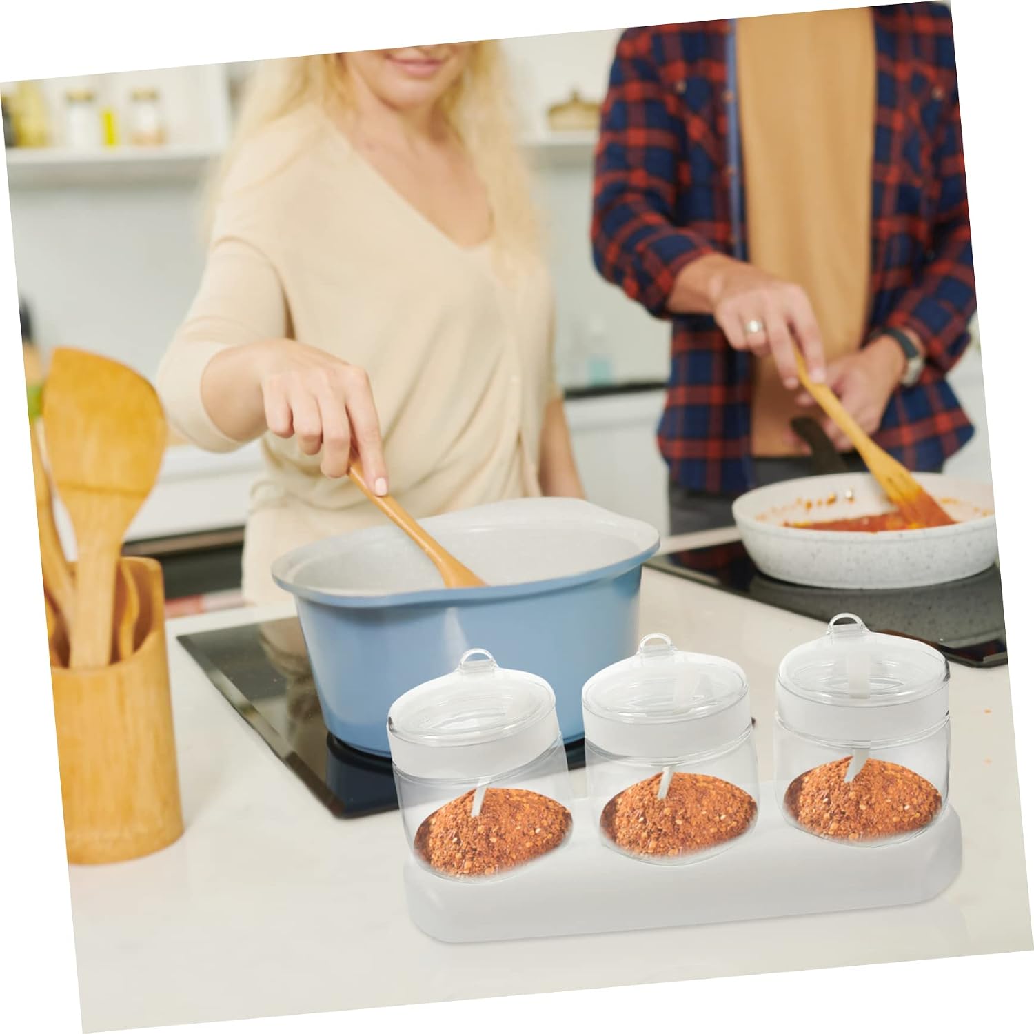Garneck 1set Glass Seasoning Jars Tray Airtight Spice Containers for Kitchen Organization Convenient Condiment Pots for Home and Outdoor Use