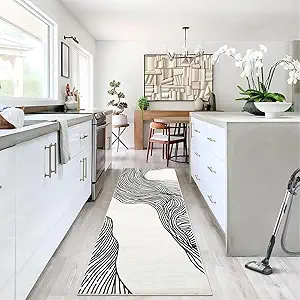 GarveeHome Runner Rug 2x6 Modern Abstract Entryway Runner Rug Washable Rug Contemporary Lines Hallway Runners Indoor Soft Faux Wool Rug Non-Slip Low Pile Runner for Laundry Kitchen Bedside Cream