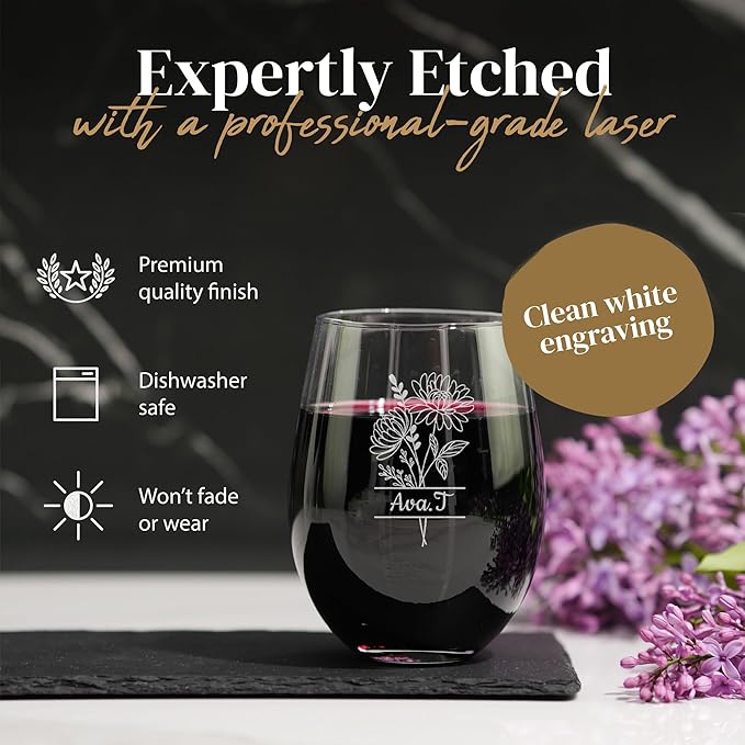 Vaso de Vino Sin Pie Personalizado - 15 oz con Nombre Grabado miniatura 7