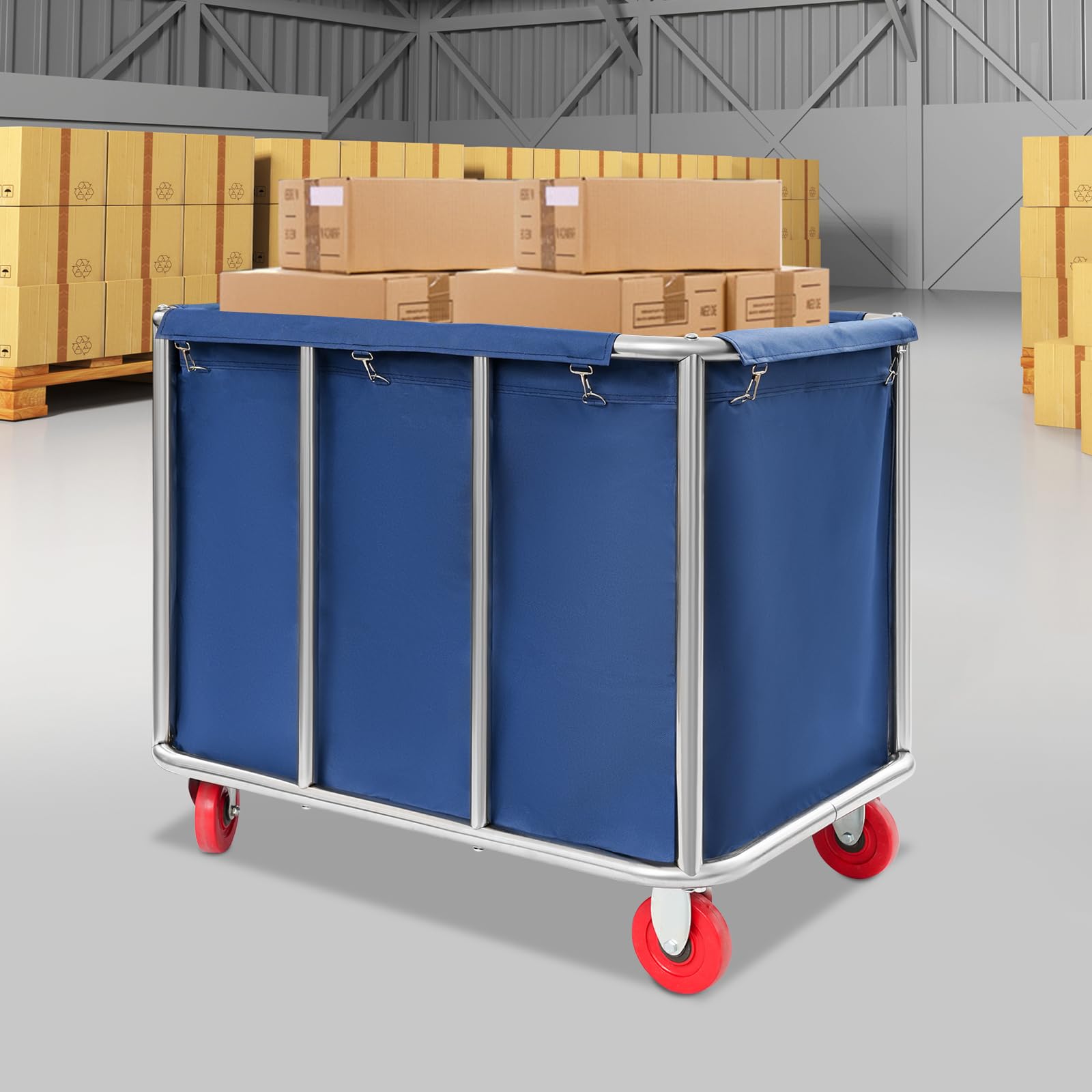 Carrito de lavandería comercial grande de acero inoxidable con ruedas 90x65x80cm (azul) | Cesto grande para la colada con ruedas 400L 260 Lbs 35 x 25 x 31 pulgadas - Ideal para hoteles, lavandería, almacén hospital