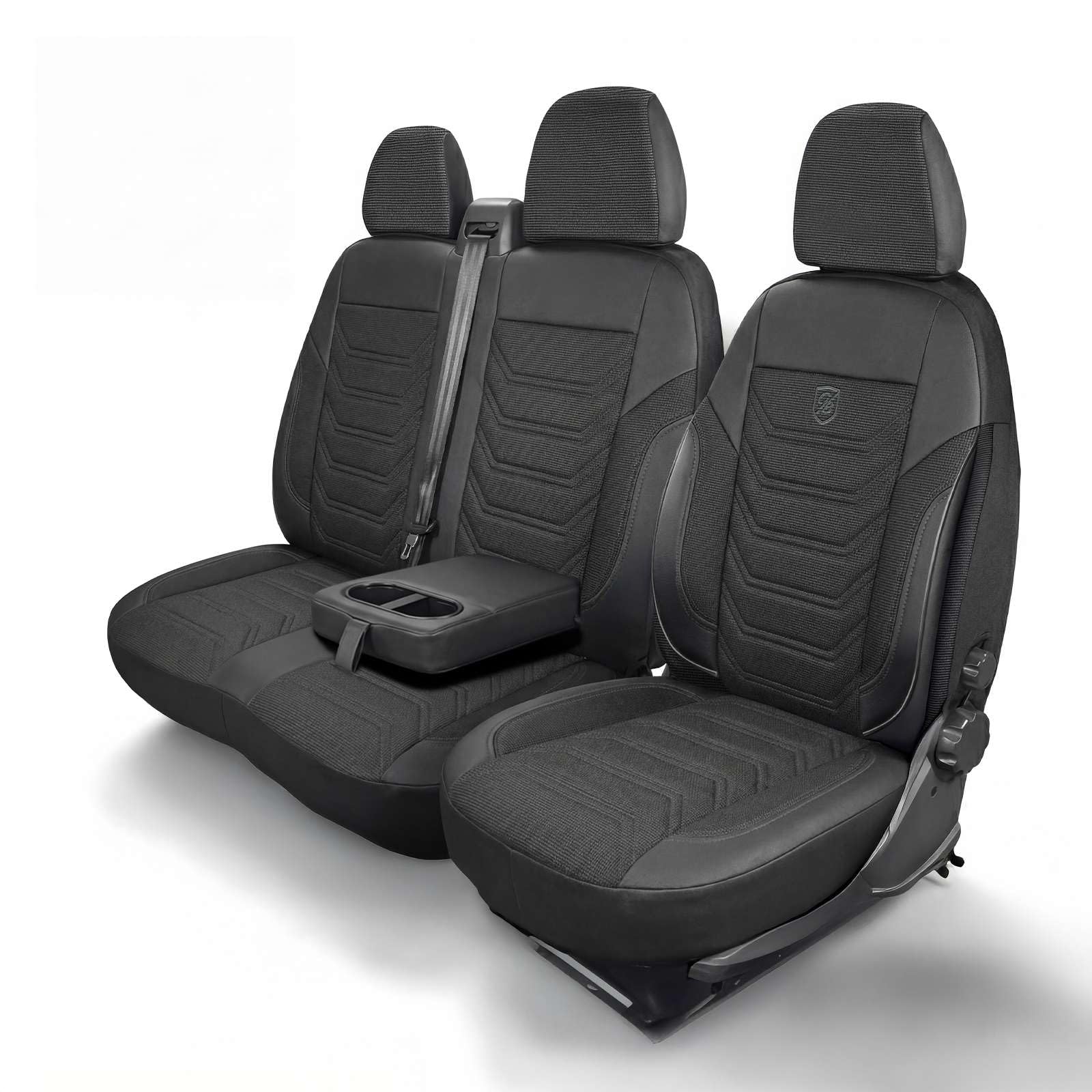 Coprisedili 2+1 per Fiat Ducato, Peugeot Boxer, Citroen Jumper (2014-2026) Opel Movano C (2022-2026) - Tessuto Piqué, Nero, Set coprisedili anteriore con sedile passeggeri diviso