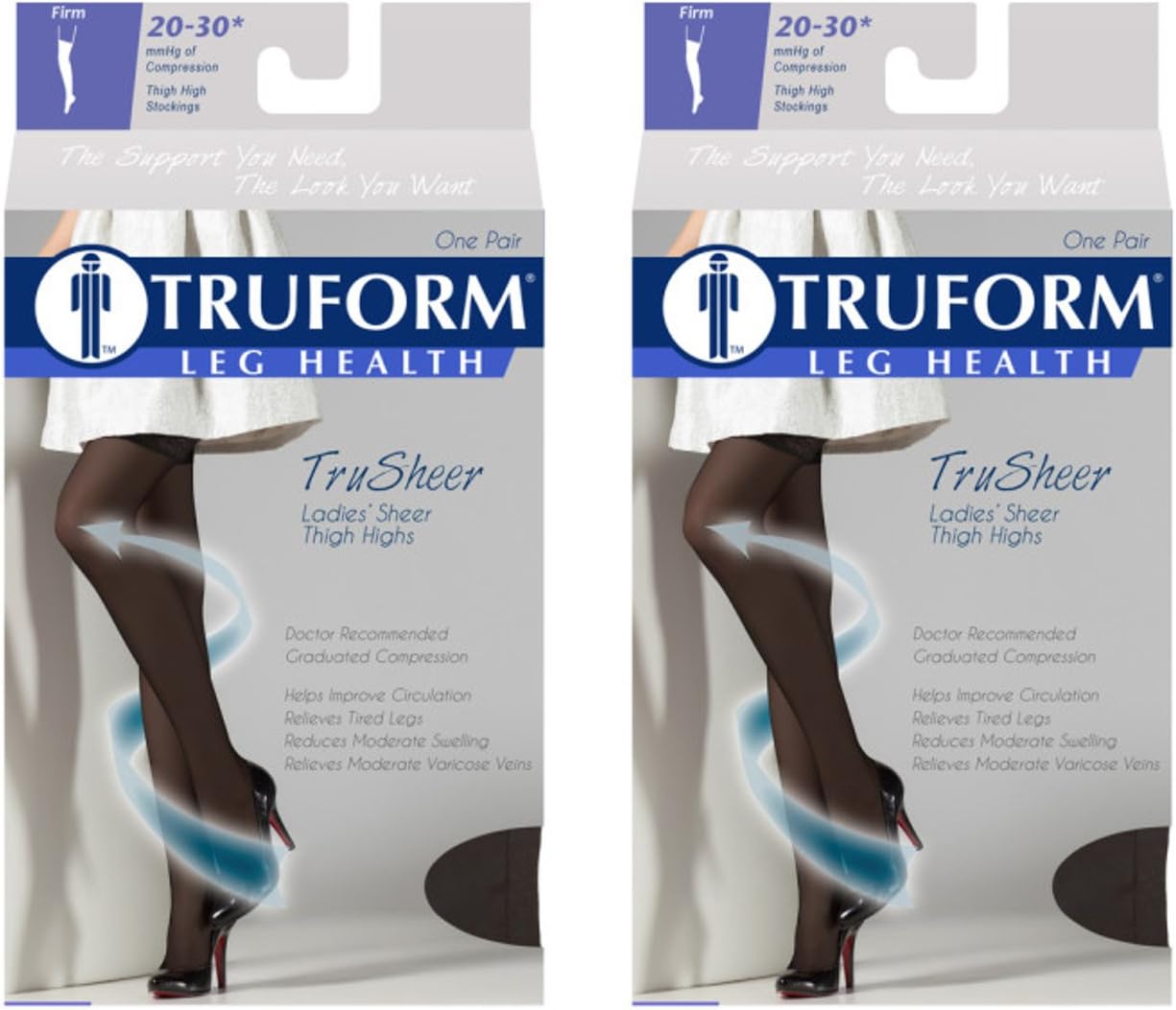 Truform Compression 20-30 Mmhg Sheer Thigh High Stockings Black, Small, 2 Count