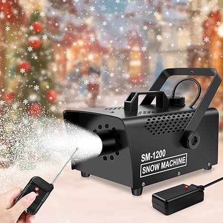 Snow Machine, 1200W Wireless Remote Control Snow Maker Machine for Outdoors Portable Premium Artificial Snowflake Machines Indoor for Christmas Holidays Parties Birthday Wedding Stage Effect B01