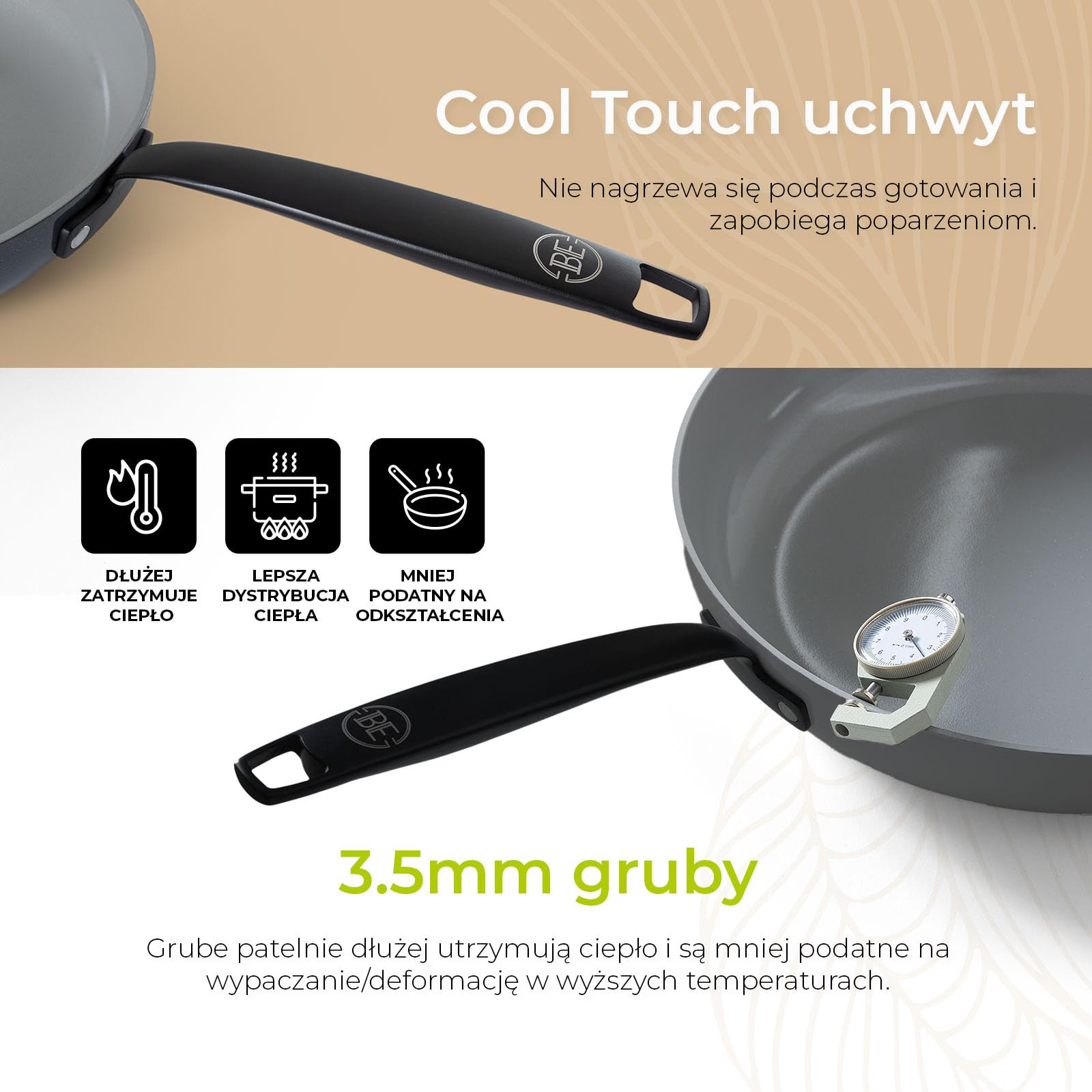 BE Living Essential 5-częściowy zestaw garnków, Ø 20, 24 i 28 cm patelnia do smażenia + Ø 30 cm patelnia do gotowania + Ø 28 cm, zestaw patelni, ceramiczne, bez PFAS, indukcja, szary