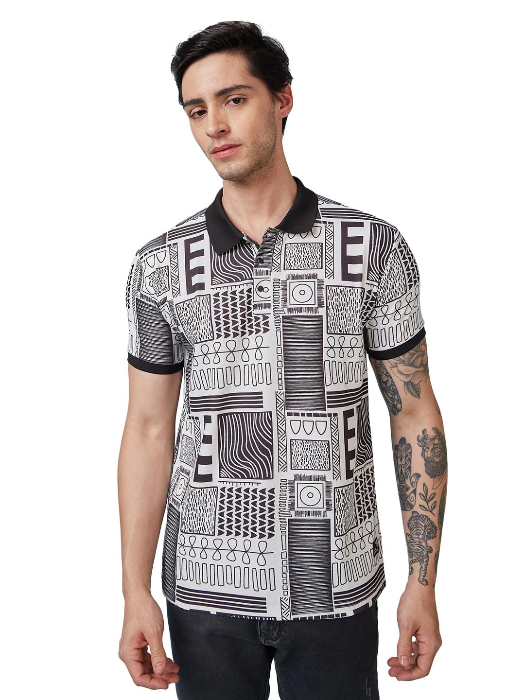 Men's Abstract Printed Polo Collar Short Sleeves Regular Fit Tshirt | Polyester Spandex Blend | Abstract Printed-image-41
